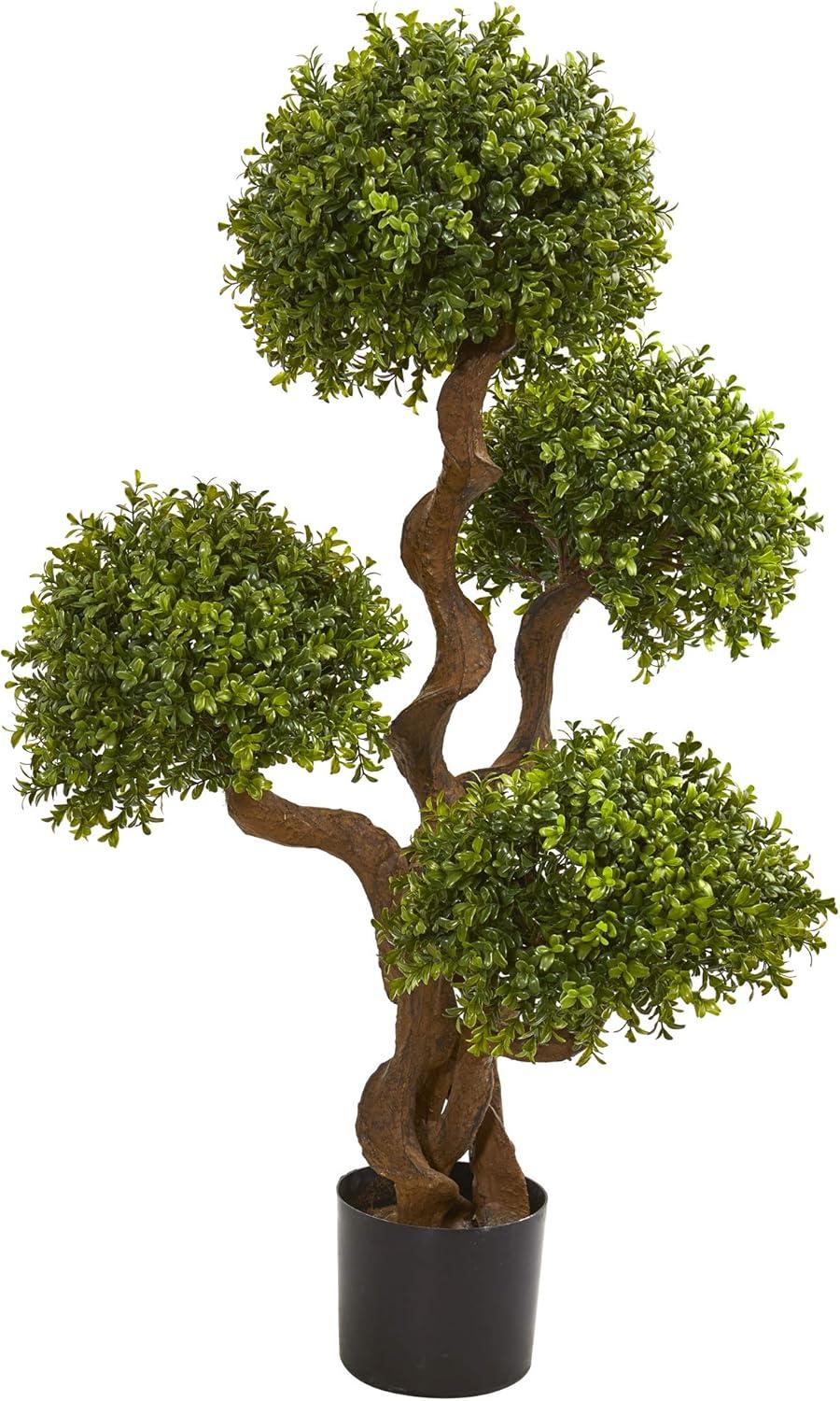 42" Green Silk Boxwood Topiary Tree in Black Pot