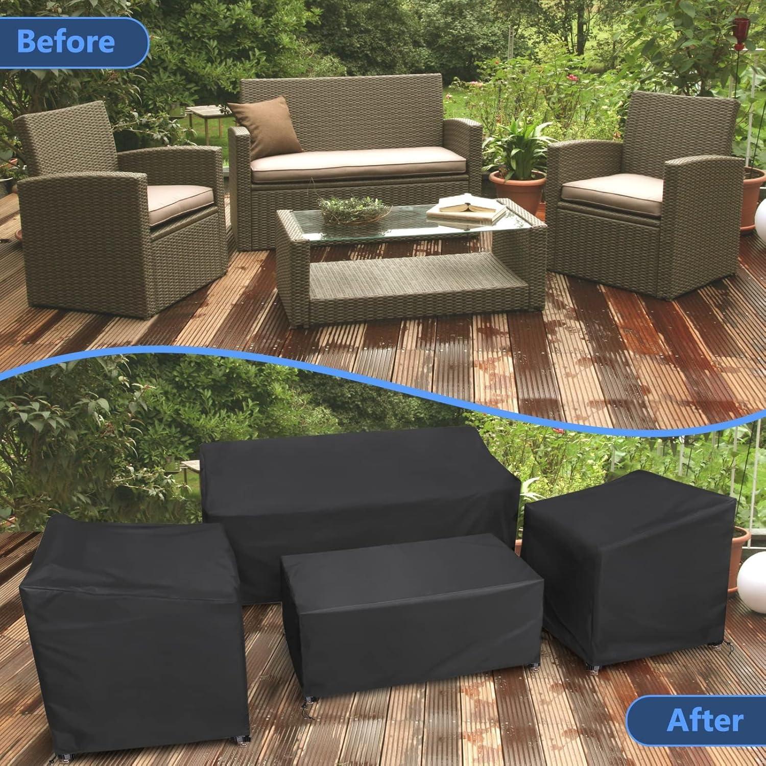 Outdoor Patio Furniture Covers 4-Piece Set Furniture Cover Waterproof Large - Black