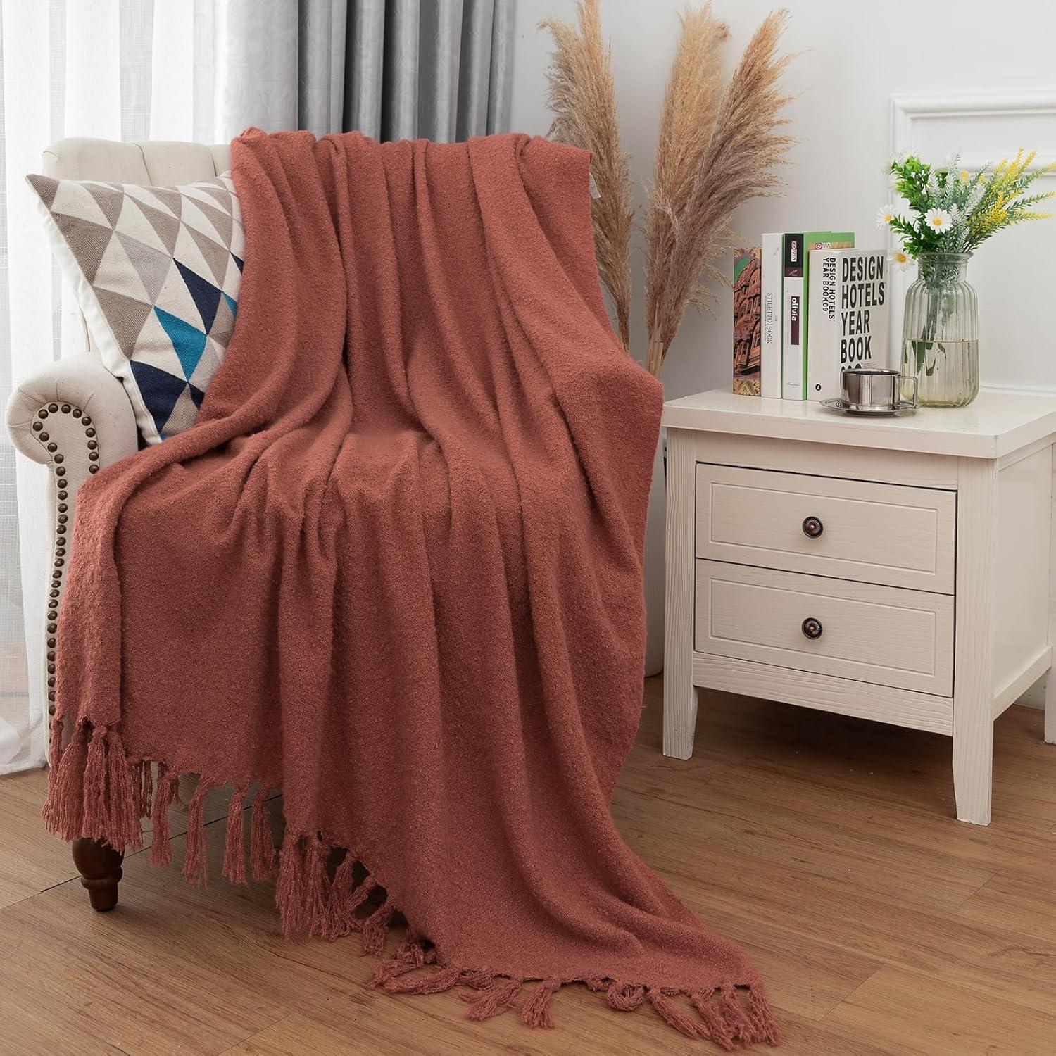 Gealaek Fall Throw Blanket Lightweight Fuzzy Soft Cozy Decorative Blankets for Sofa Bed Farmhouse Throw Blanket Orange with Fringe 50" x 60"