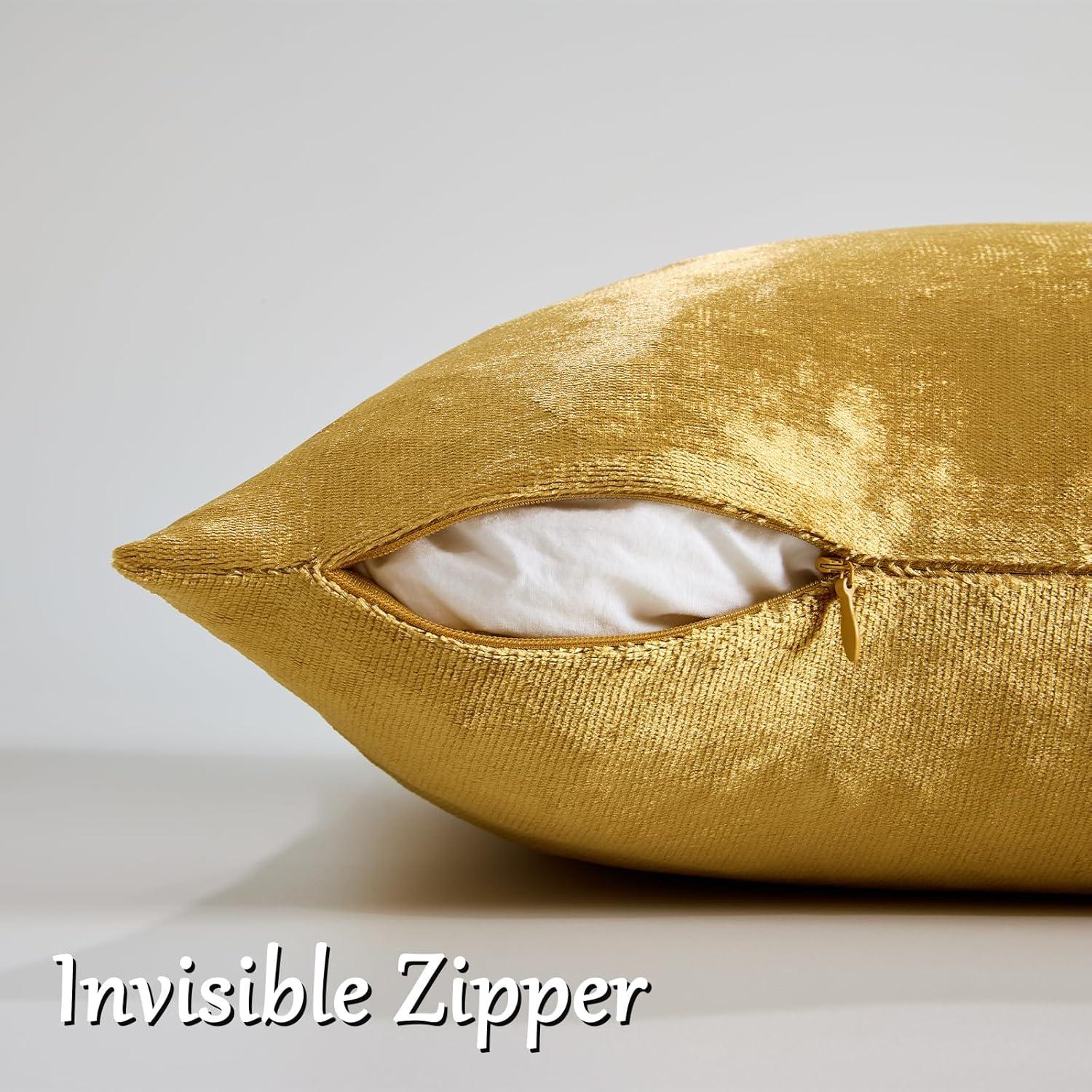 GIGIZAZA Gold Velvet Decorative 20x20 Throw Pillow Covers for Sofa Bed 2 Pack Soft Cushion Cover