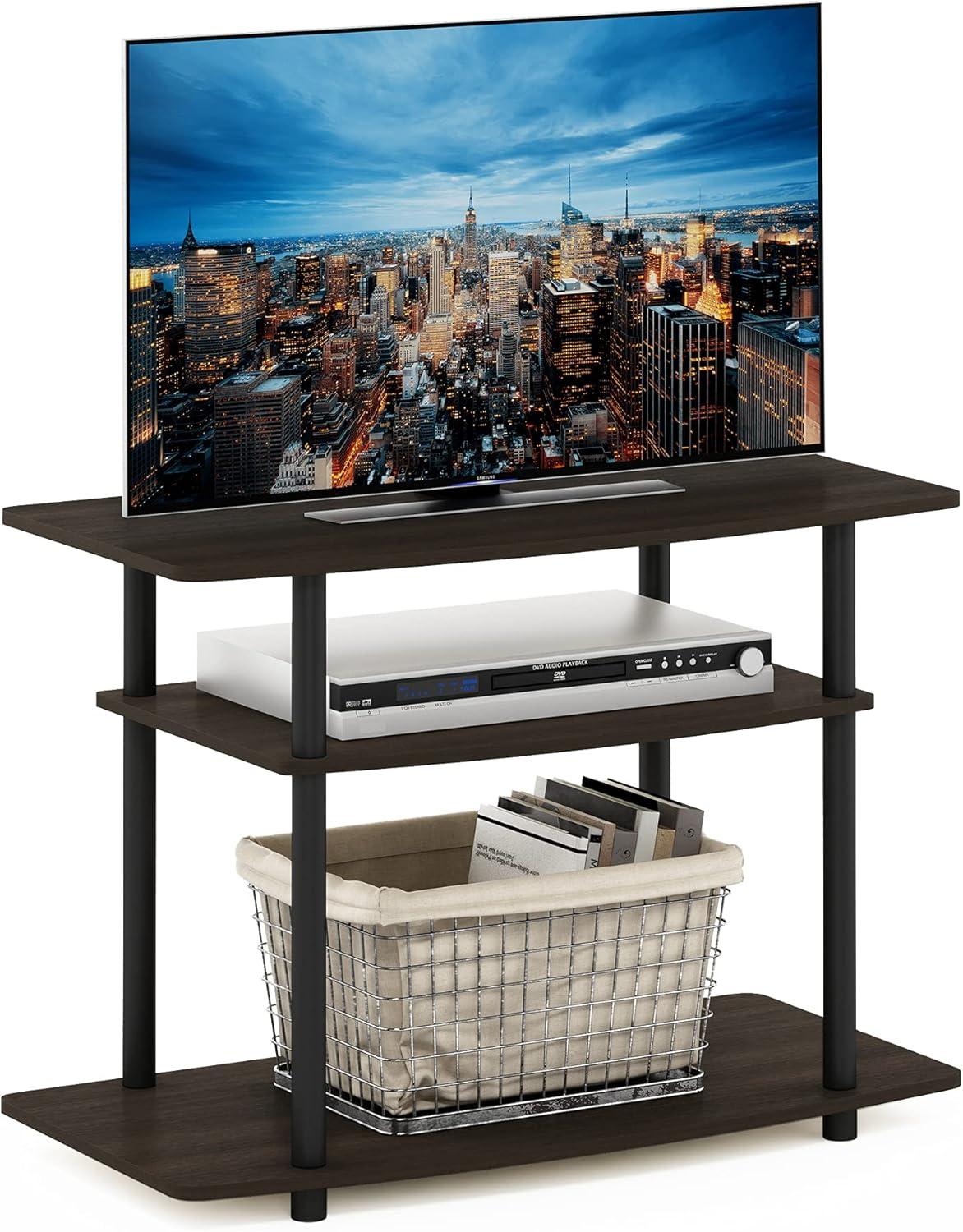 Dark Brown and Black 3-Tier PVC Composite TV Stand