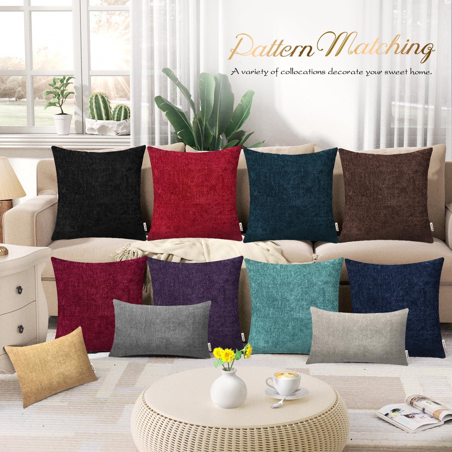 BRAWARM Throw Pillow Covers 12x20 Inches - Cream Chenille Lumbar Pillow Covers Pack of 2, Solid Dyed Soft Chenille Pillow Cases for Couch Sofa Bed Home Decoration