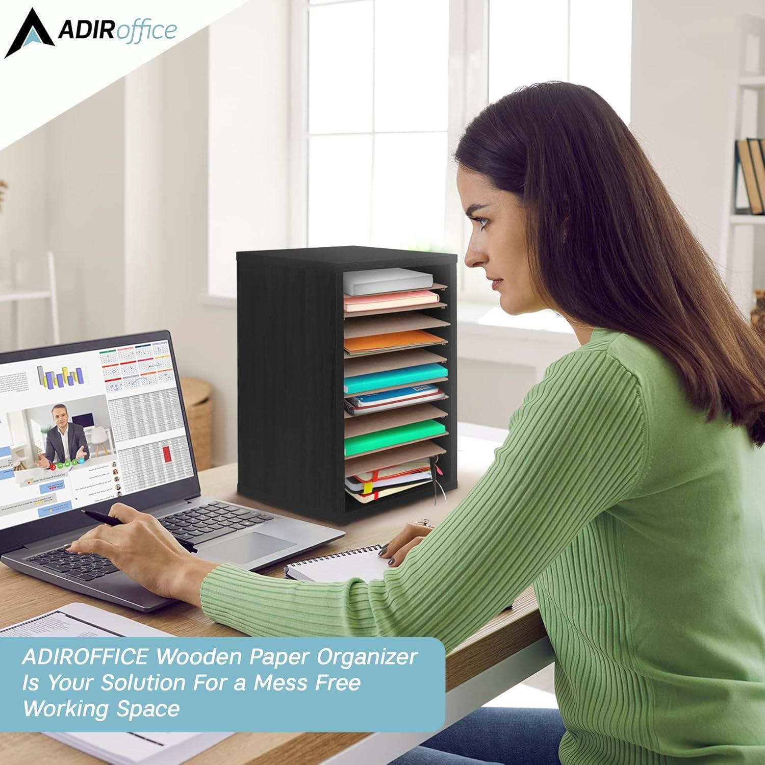 AdirOffice 500 Series 11 Compartment Wooden Literature Organizer 10.75" x 11.8" Black (500-11-BLK)