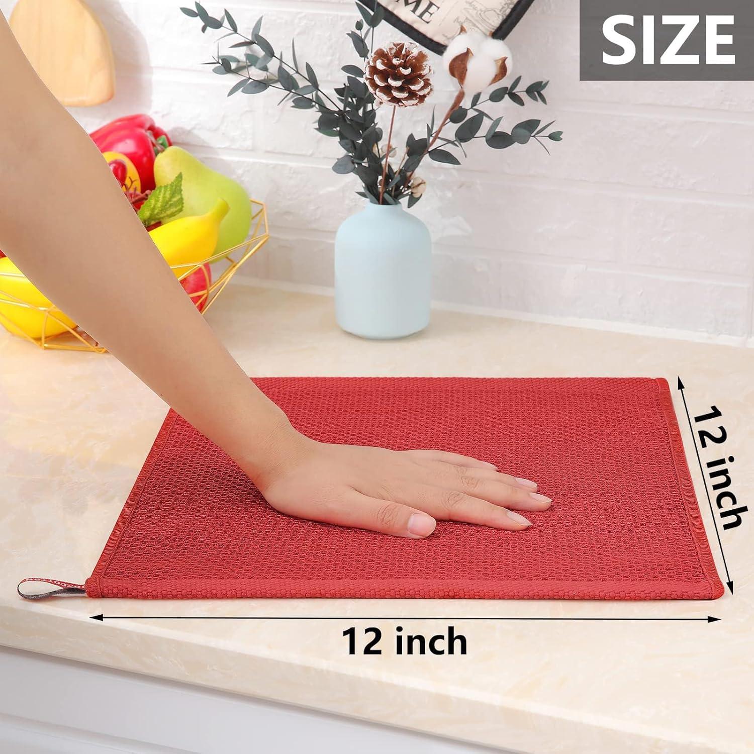 piaybook Super Soft Towels Cotton Weave Kitchen Dish Cloths Ultra Soft Absorbent Quick Drying Dish Towels 12x12 Inches 6 Pack Red for Bathroom and Kitchen,Red