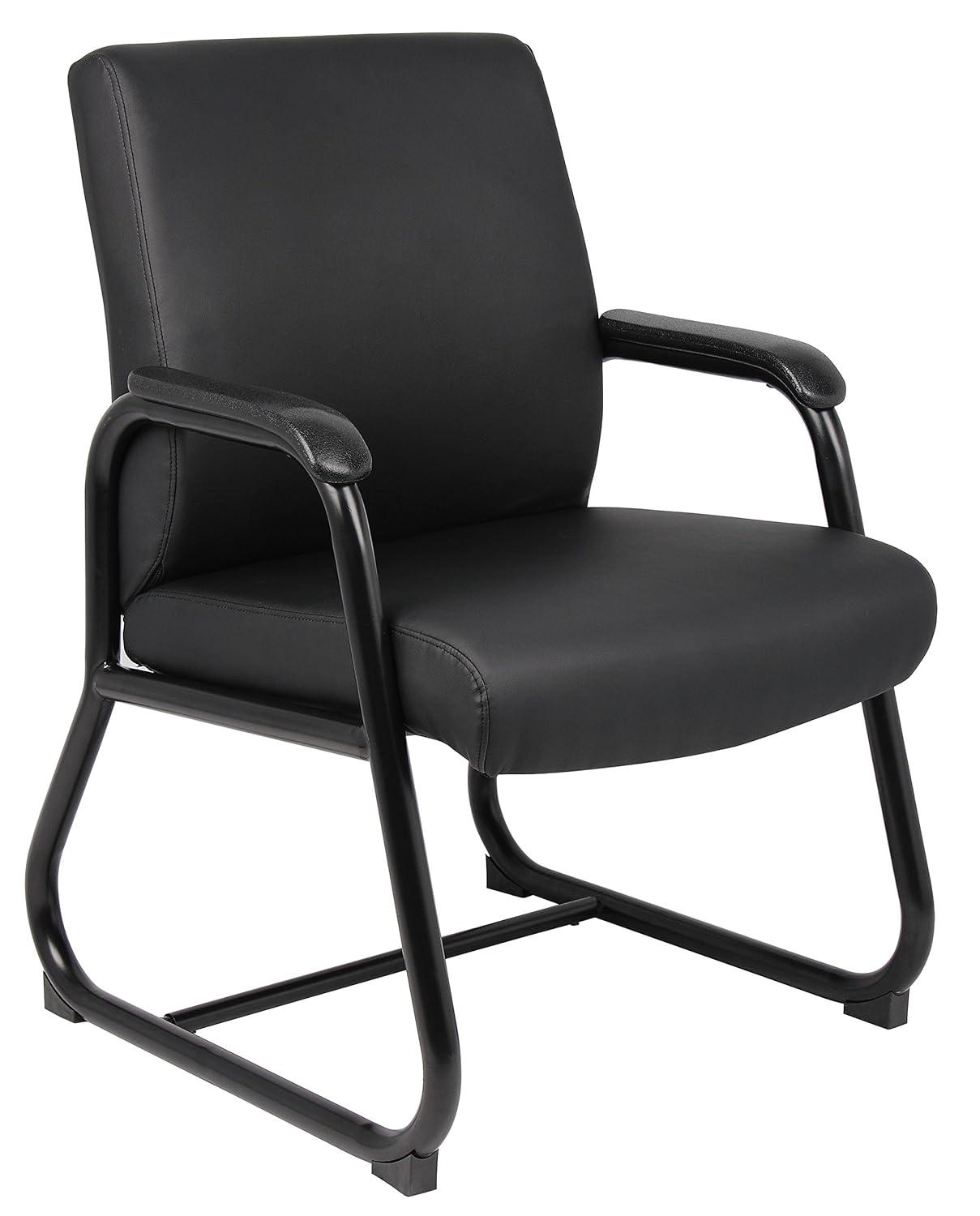 Boss Office Products Guest Chair Heavy Duty Black: Metal Frame, Fixed Arms, Padded, Sled Base, 350 lb Capacity