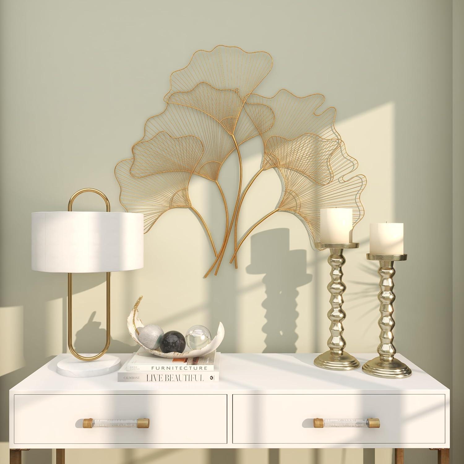 Elegant Gold Gingko Leaf Cluster Wall Sculpture, 38" x 34"