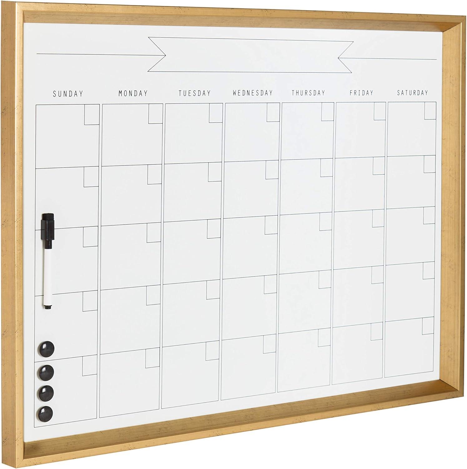 27.25" x 1.5" Calter Framed Magnetic Dry Erase Monthly Calendar Gold - Kate and Laurel: Office Wall Organizer, D-Ring Hangers