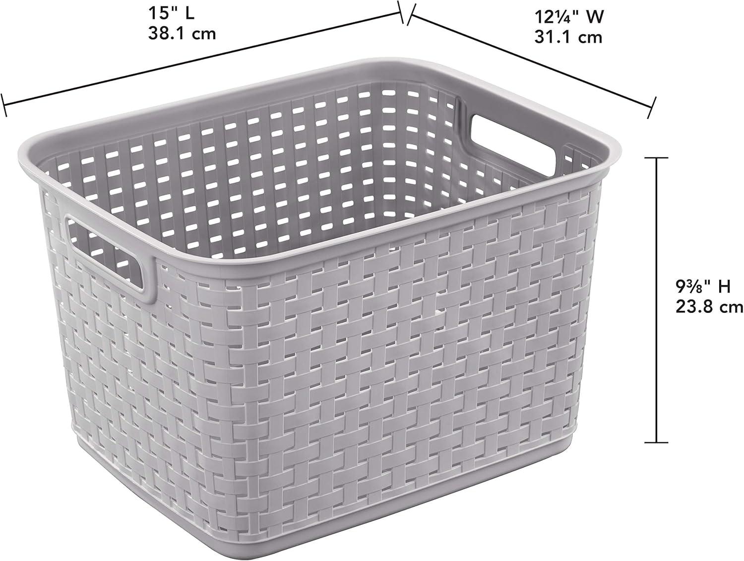 Sterilite 12736A06 Tall Weave Basket, 1.8 cu-ft Capacity, Plastic, Cement, Rectangle