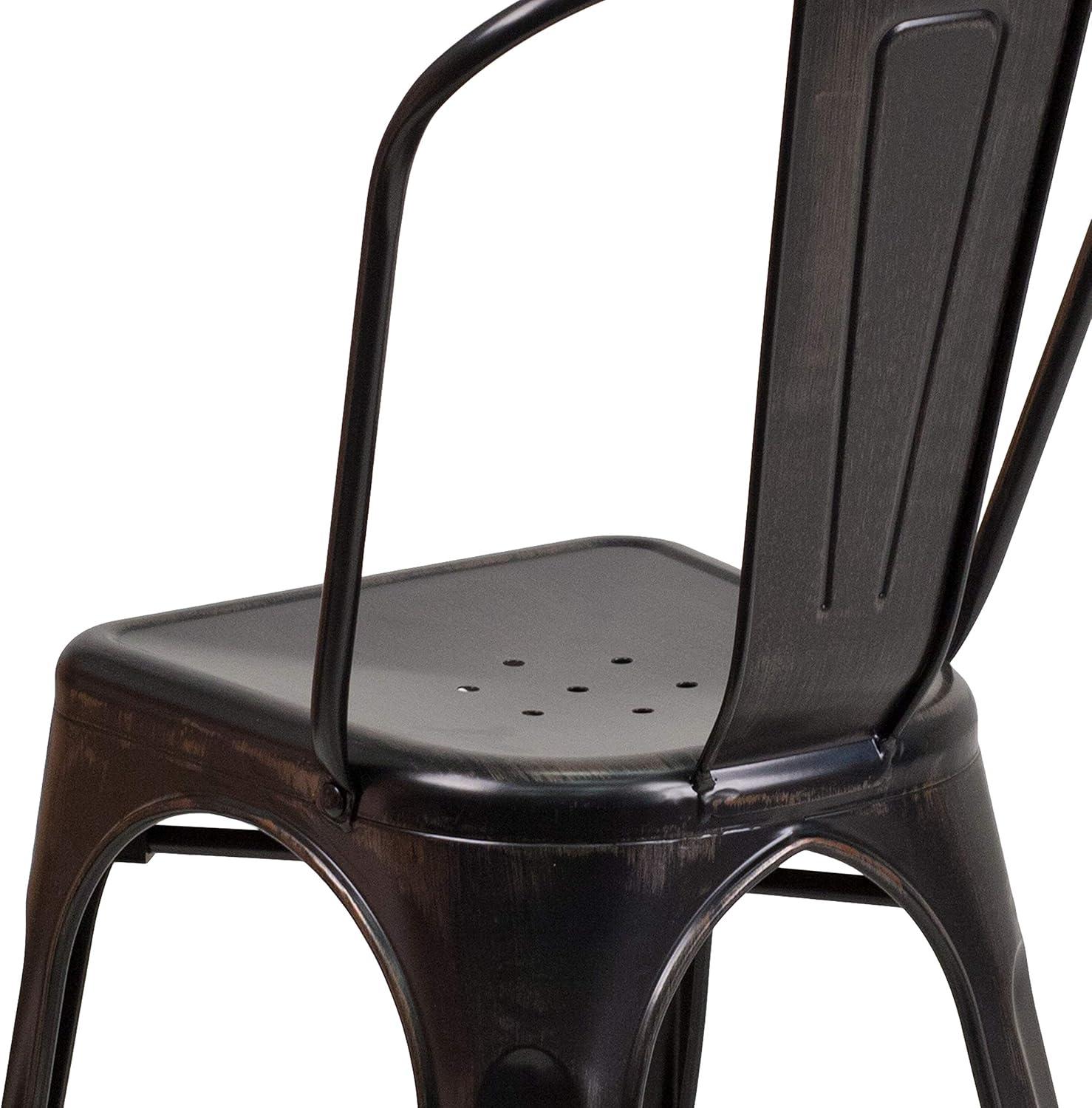 Flash Furniture Commercial Grade Black-Antique Gold Metal Indoor-Outdoor Stackable Chair
