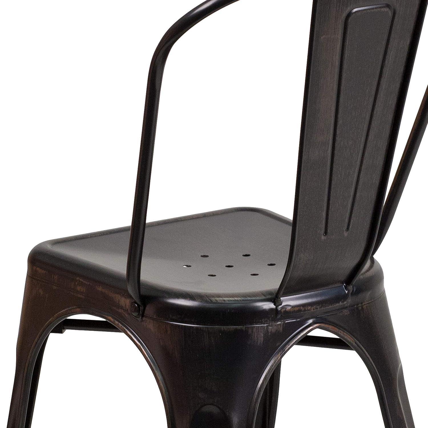 Flash Furniture Commercial Grade Black-Antique Gold Metal Indoor-Outdoor Stackable Chair