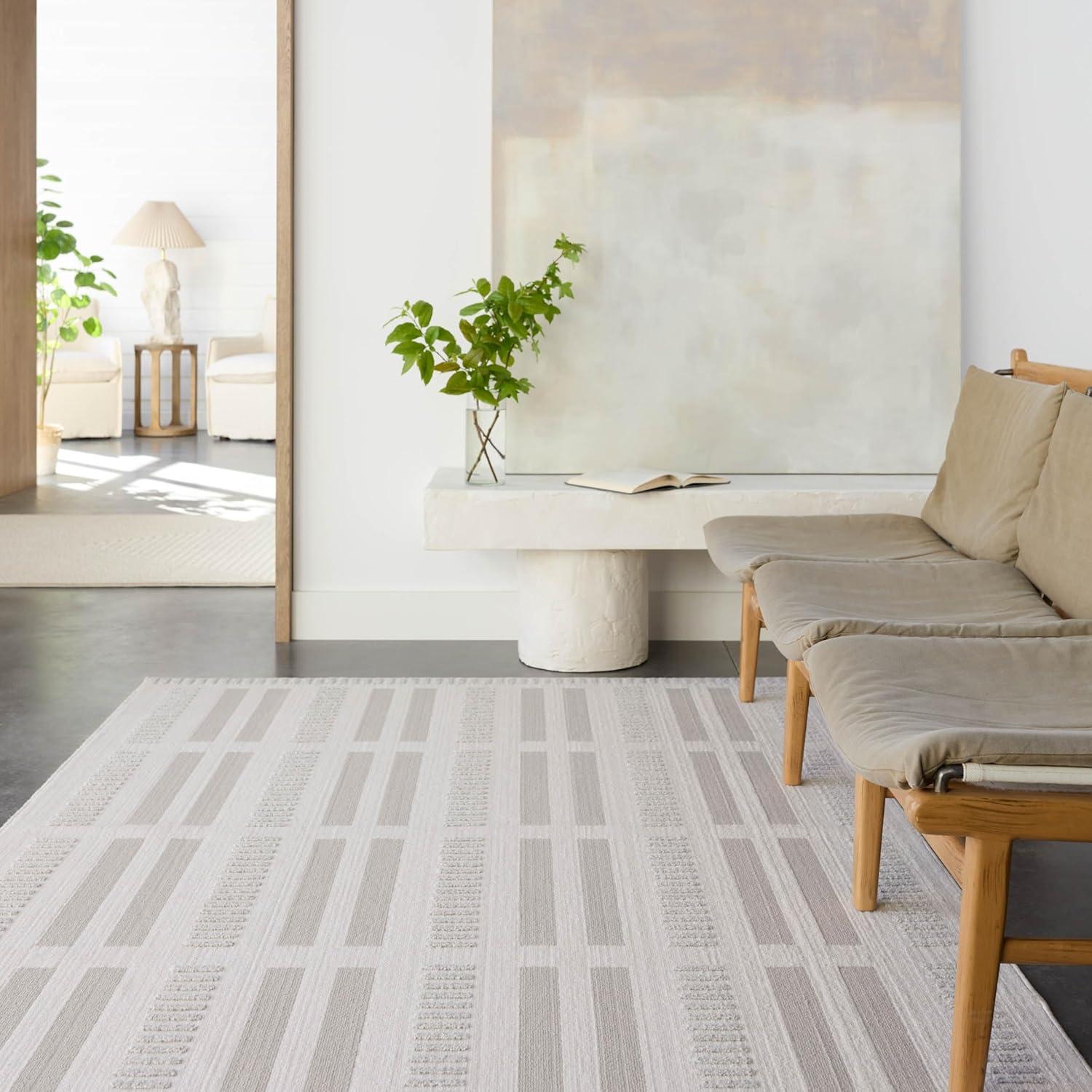 Gray and Cream Geometric 8' x 10' Synthetic Area Rug