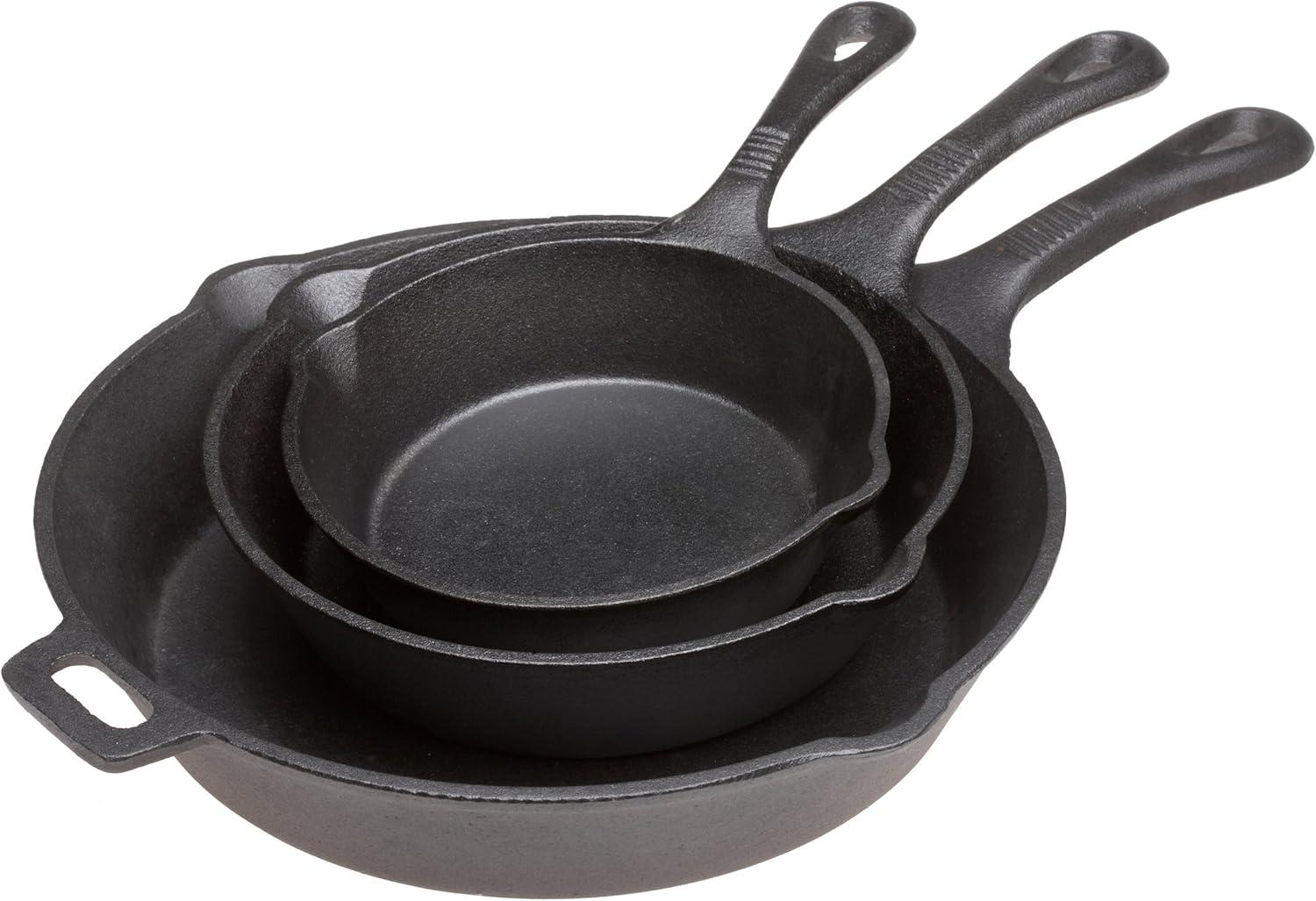 Pre-Seasoned Black Cast Iron Skillet Set, 3-Piece