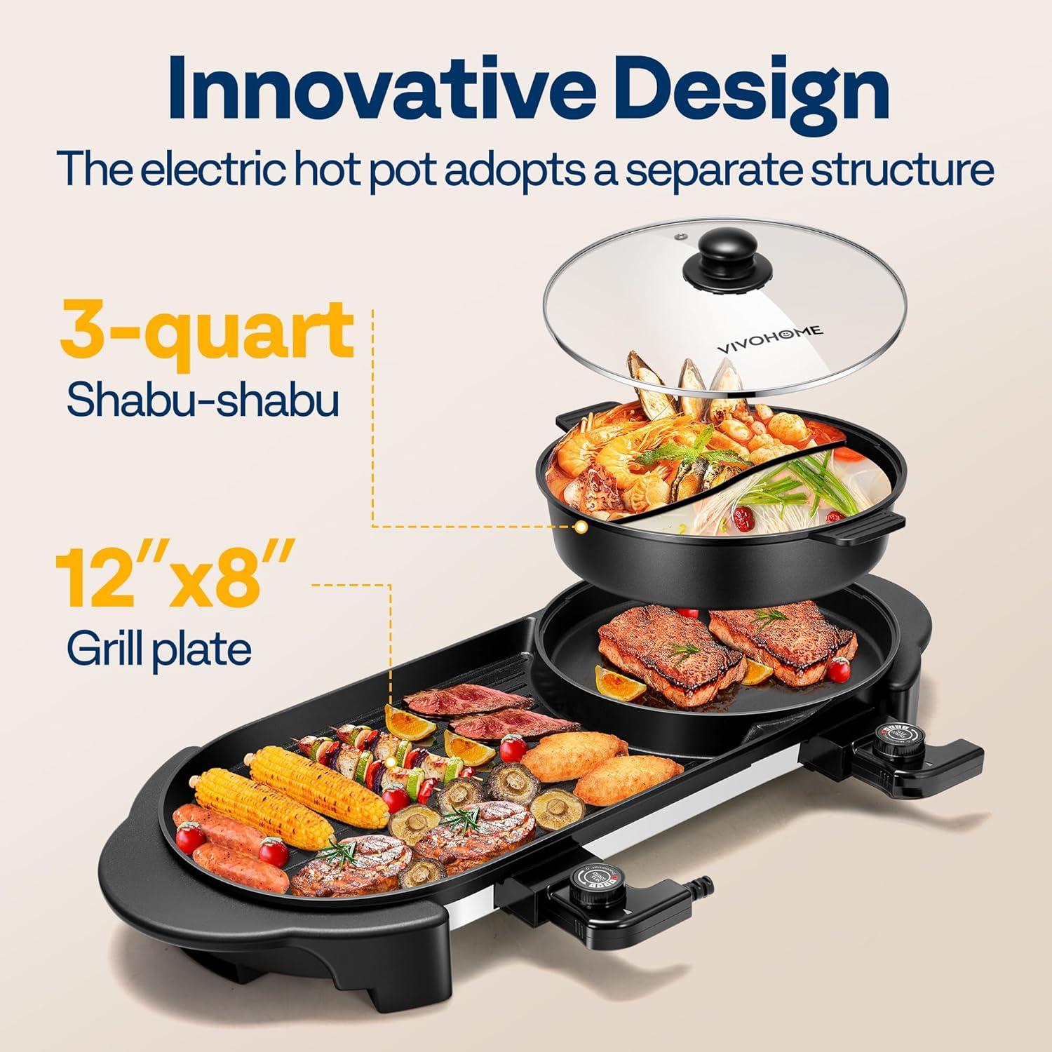 VIVOHOME VIVOHOME 28'' Non Stick Electric Grill with Glass Lid