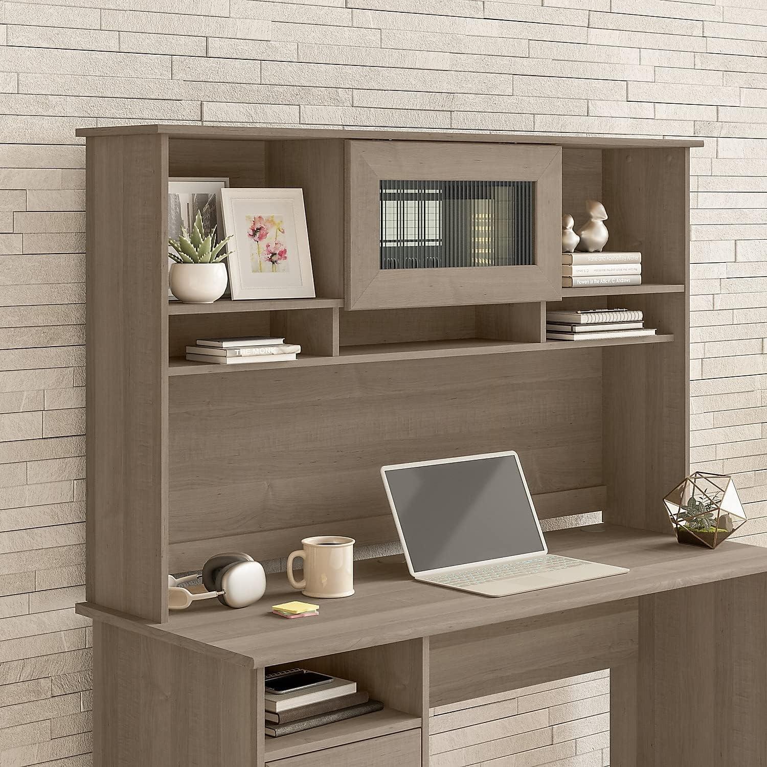 Cabot 60W Hutch Ash Gray - Bush Furniture: Laminate Office Hutch Top, MDF Frame, Adult Assembly Required