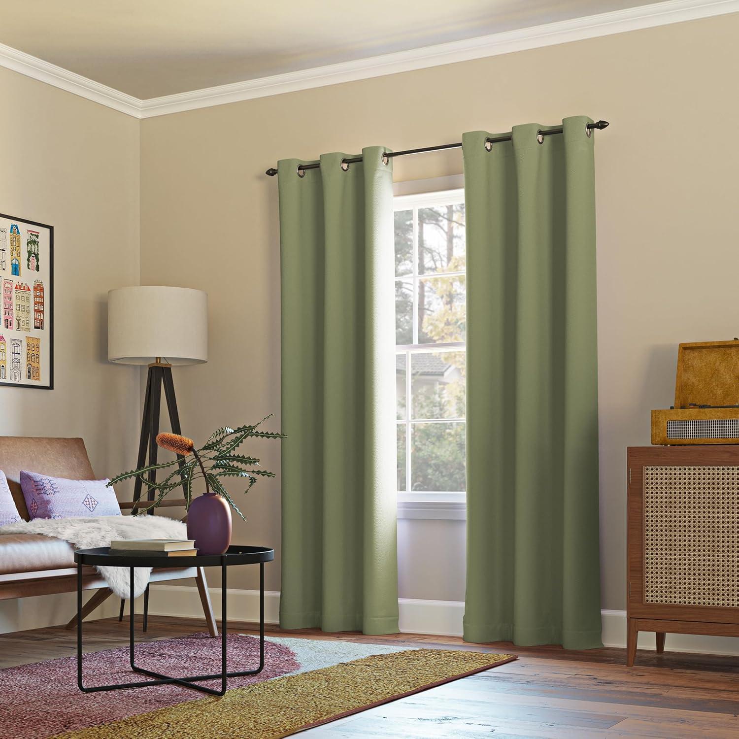 40"x84" Sun Zero Blackout Kenneth Energy Saving Grommet Curtain Panel Green: Modern Noise Reduction Twill