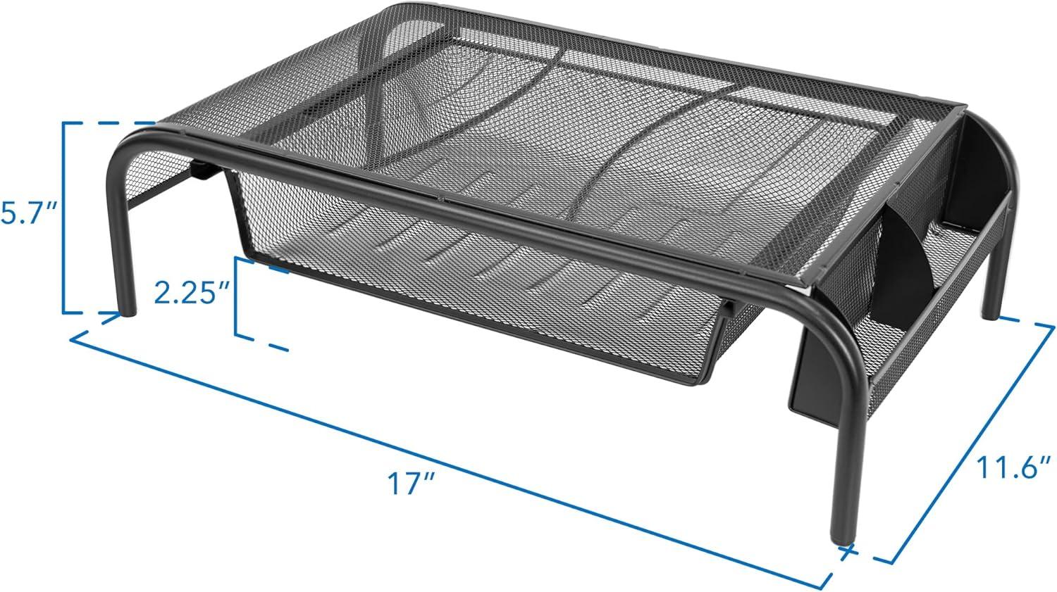 Black Metal Mesh Monitor Stand with Pullout Drawer