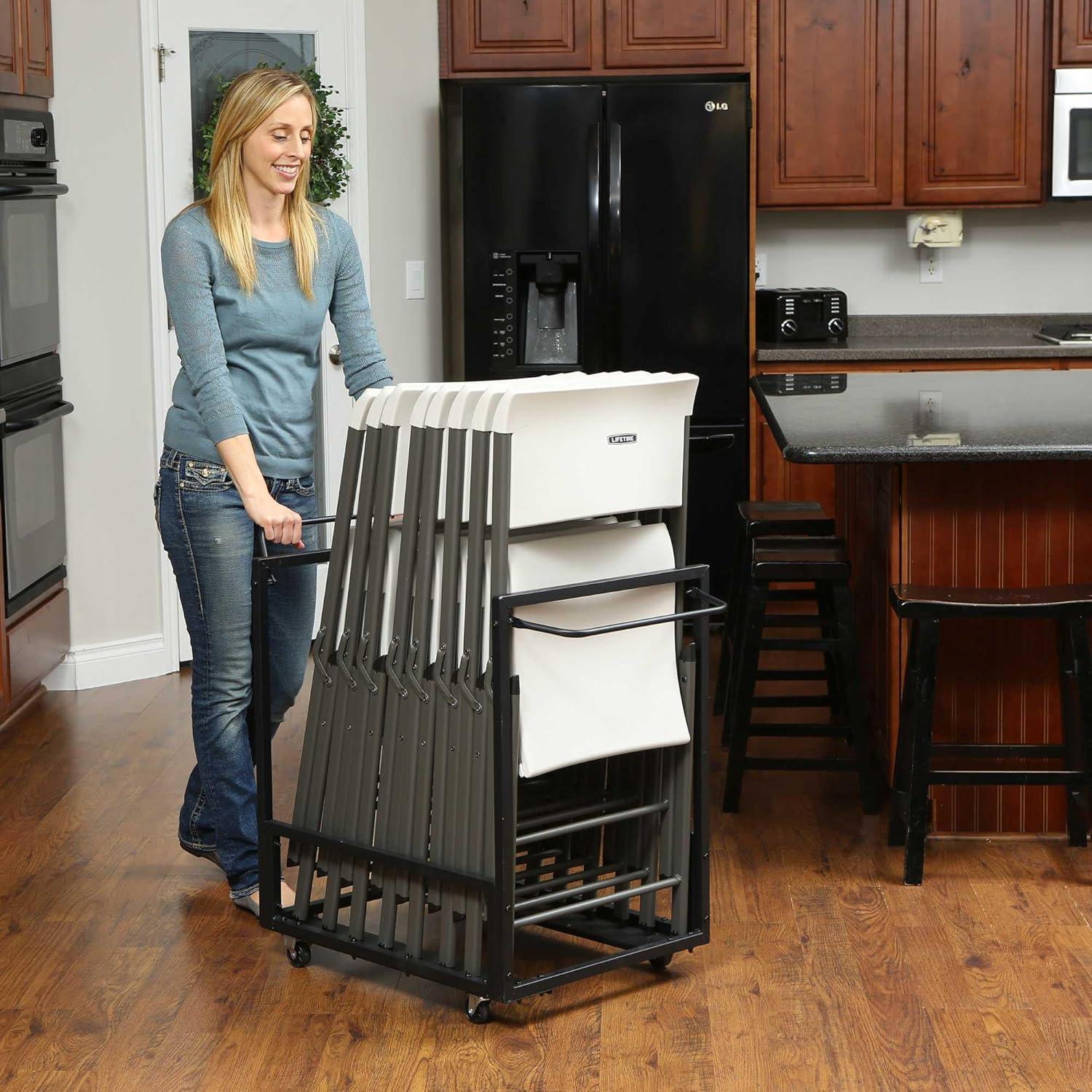 Black Metal Folding Chair Storage Cart with Wheels