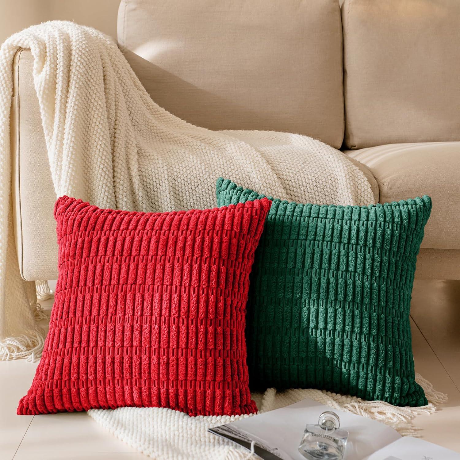 Red Corduroy 18x18 Inch Boho Pillow Covers, Set of 2