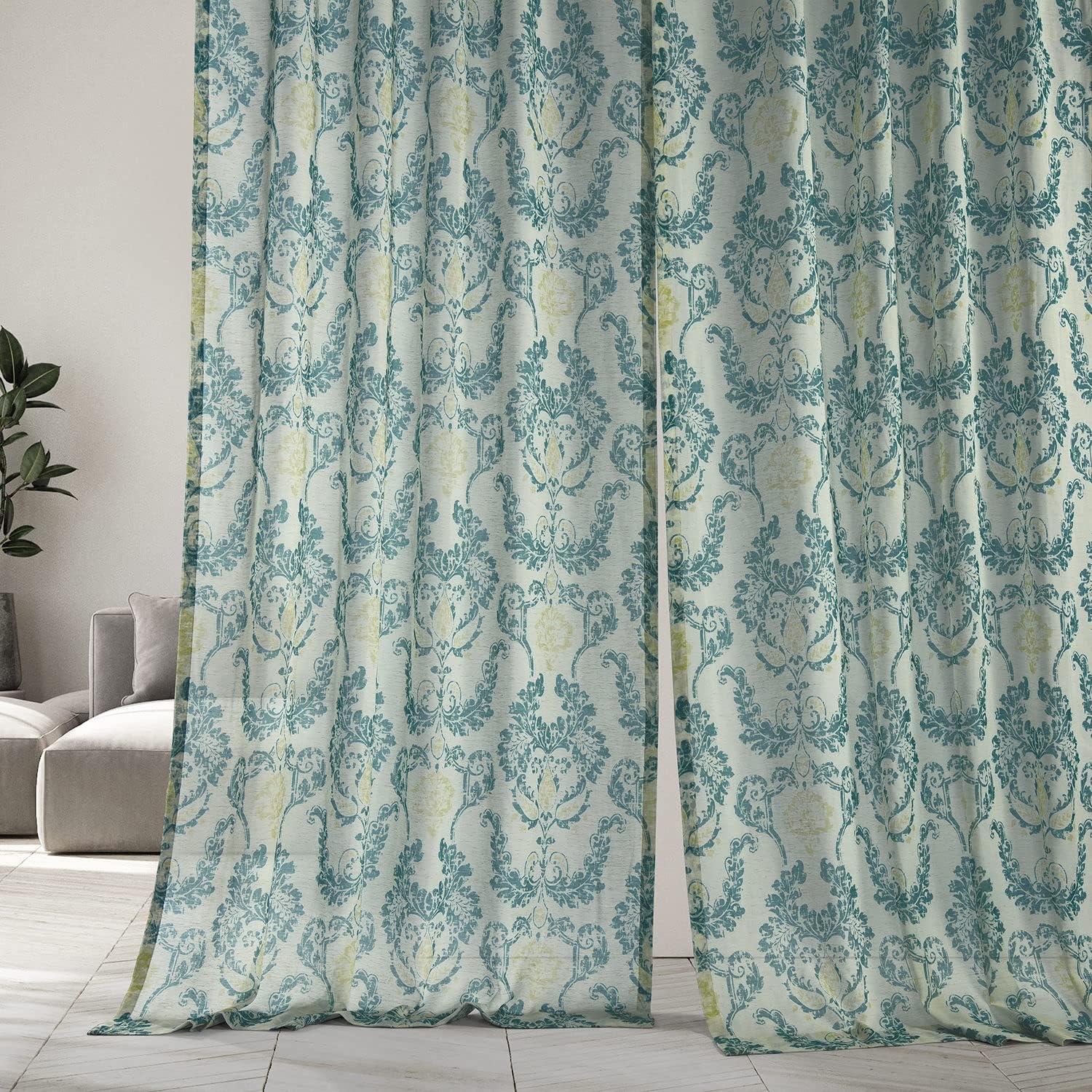 Terrace Teal 84" Sheer Faux Linen Window Panel