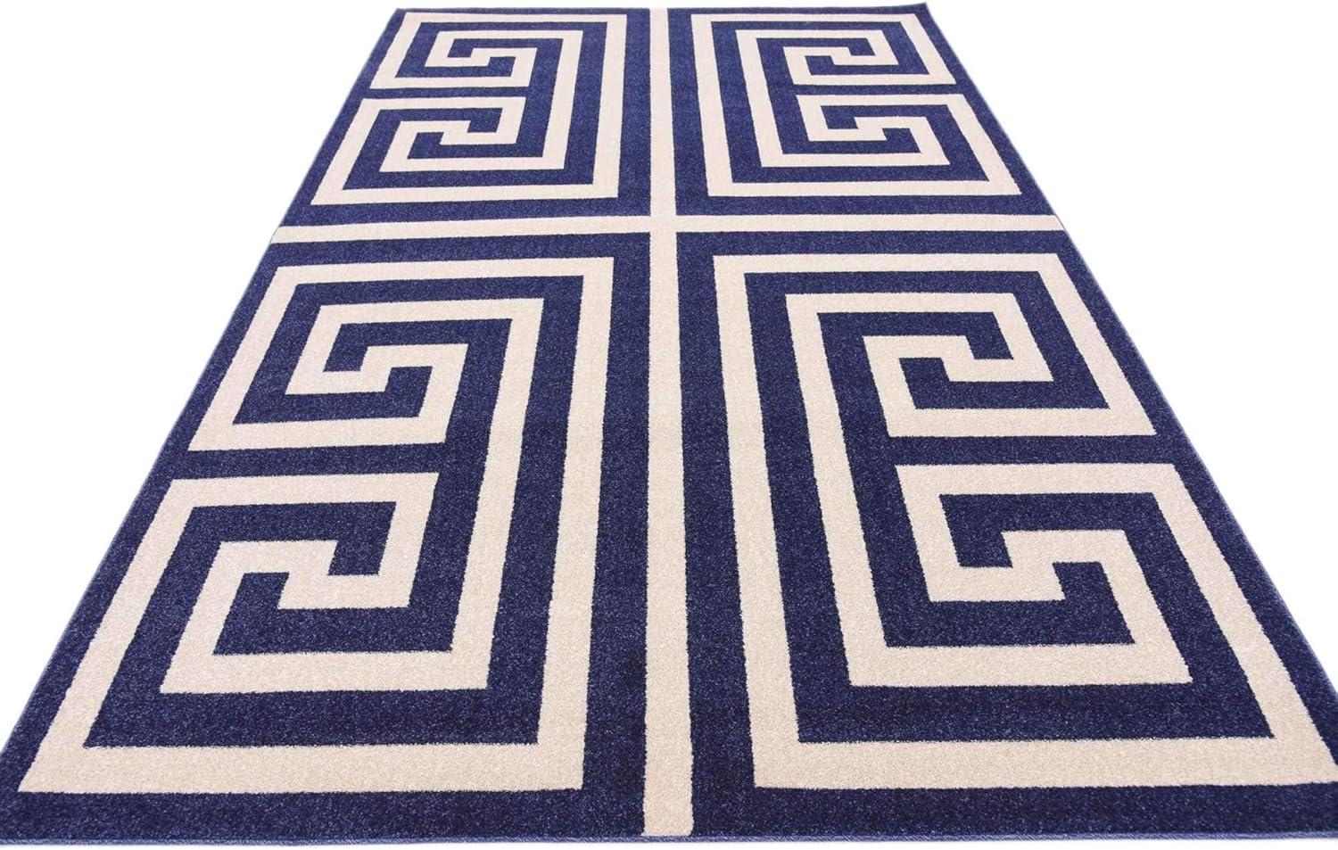 Unique Loom Athens Collection Area Rug - Greek Key (6' 1" x 9' Rectangle Navy Blue/Beige)