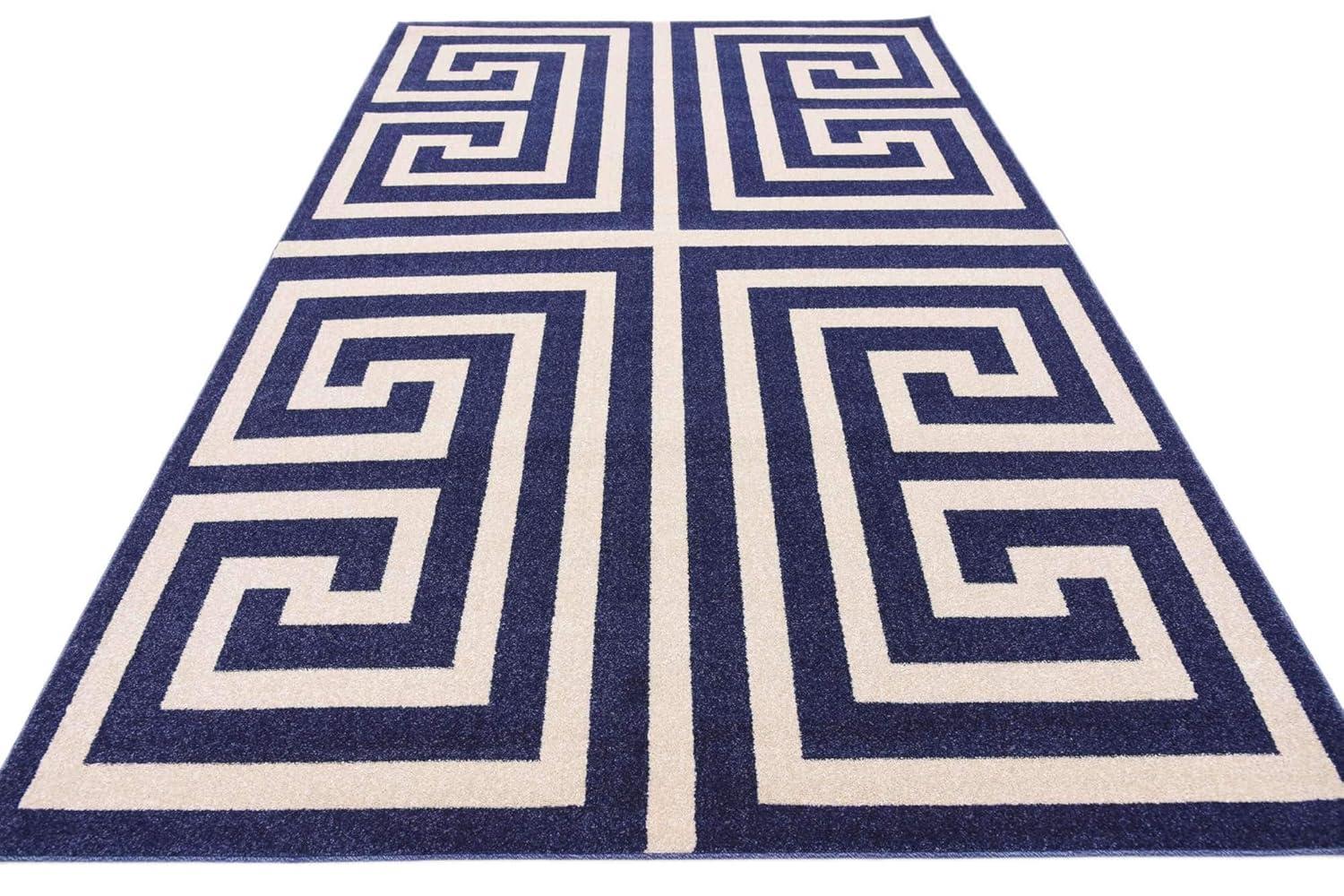 Unique Loom Athens Collection Area Rug - Greek Key (6' 1" x 9' Rectangle Navy Blue/Beige)