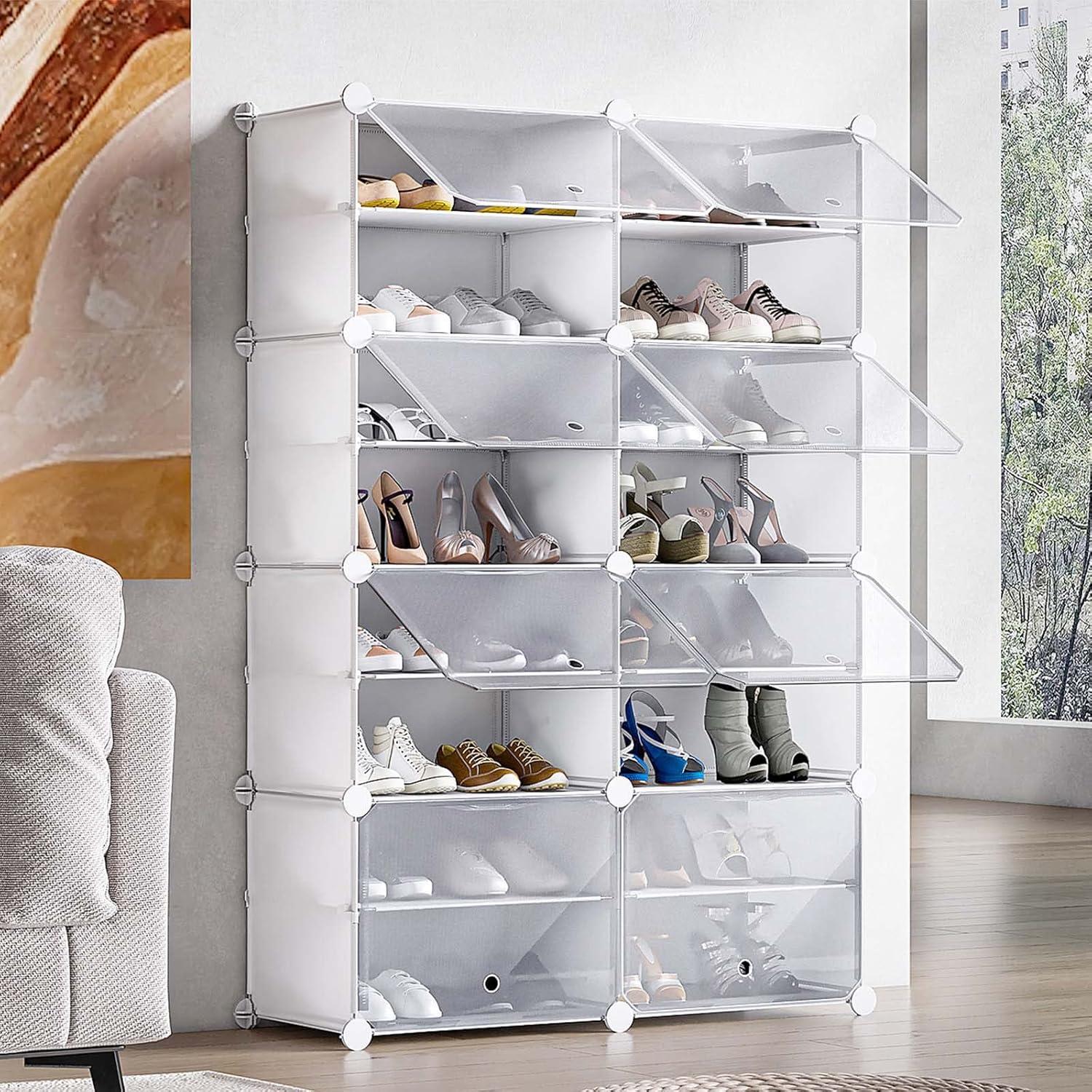 White 16-Tier Plastic and Metal DIY Shoe Rack