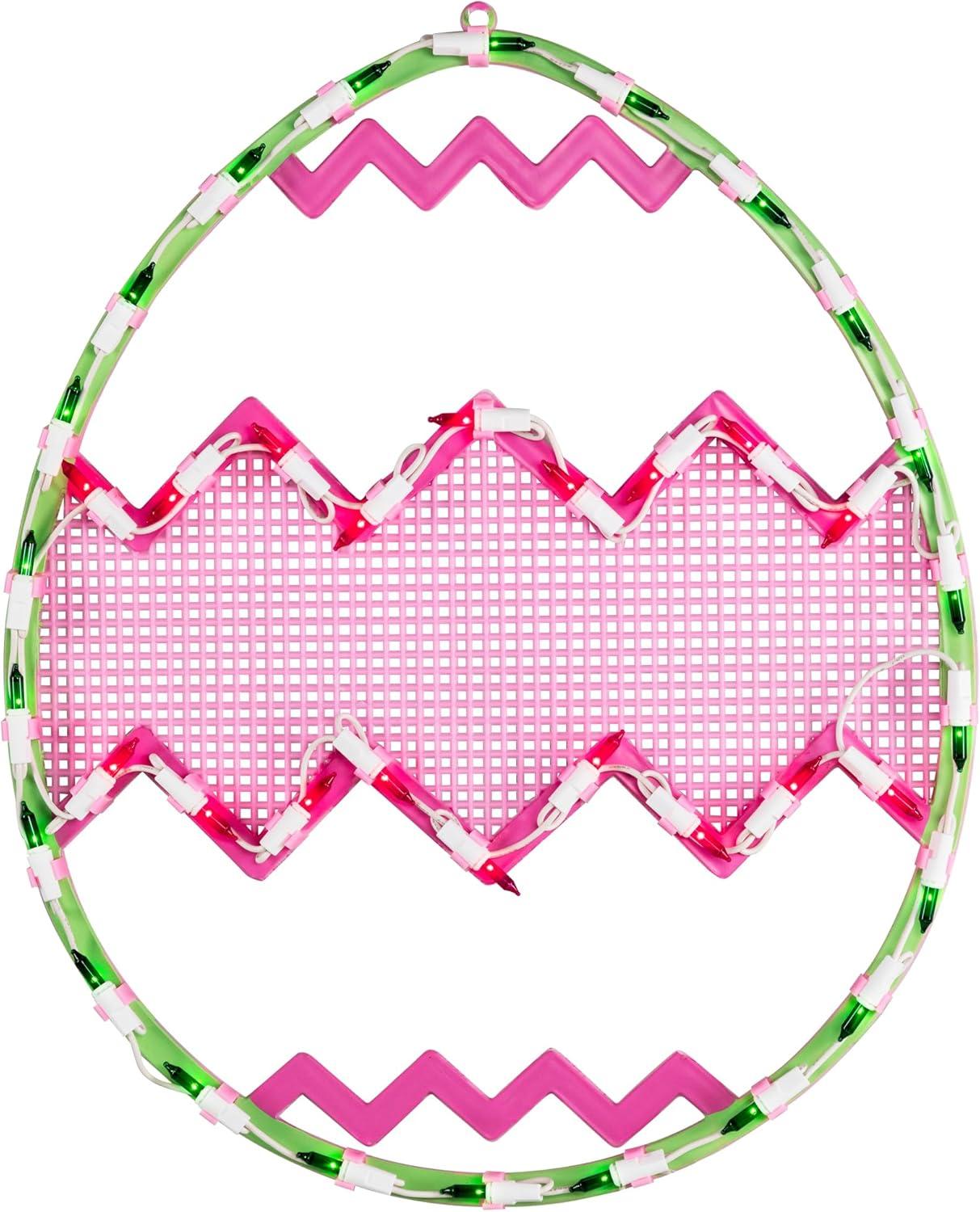 Northlight Lighted Chevron Stripe Easter Egg Window Decoration - 17" - Green and Pink