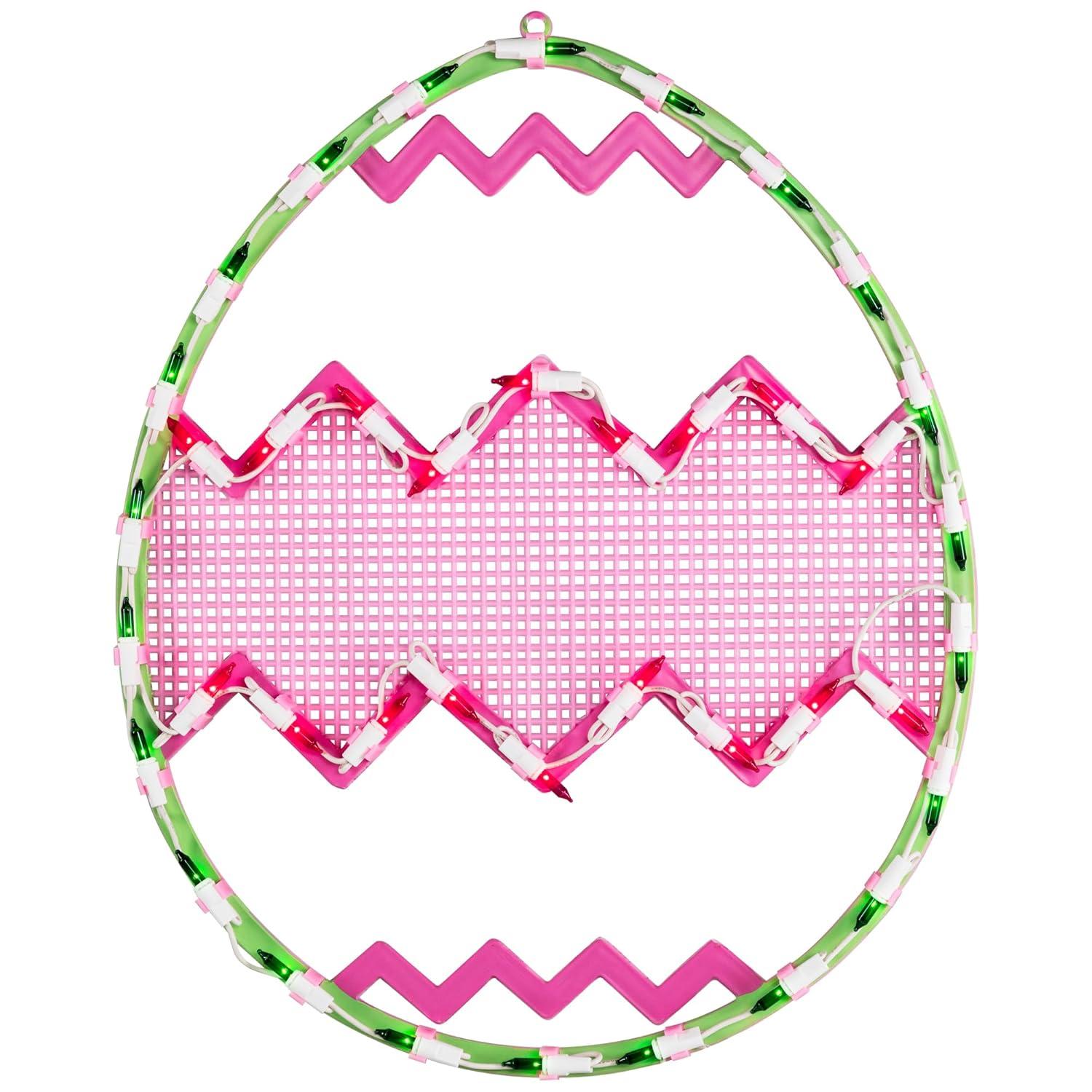 Northlight Lighted Chevron Stripe Easter Egg Window Decoration - 17" - Green and Pink
