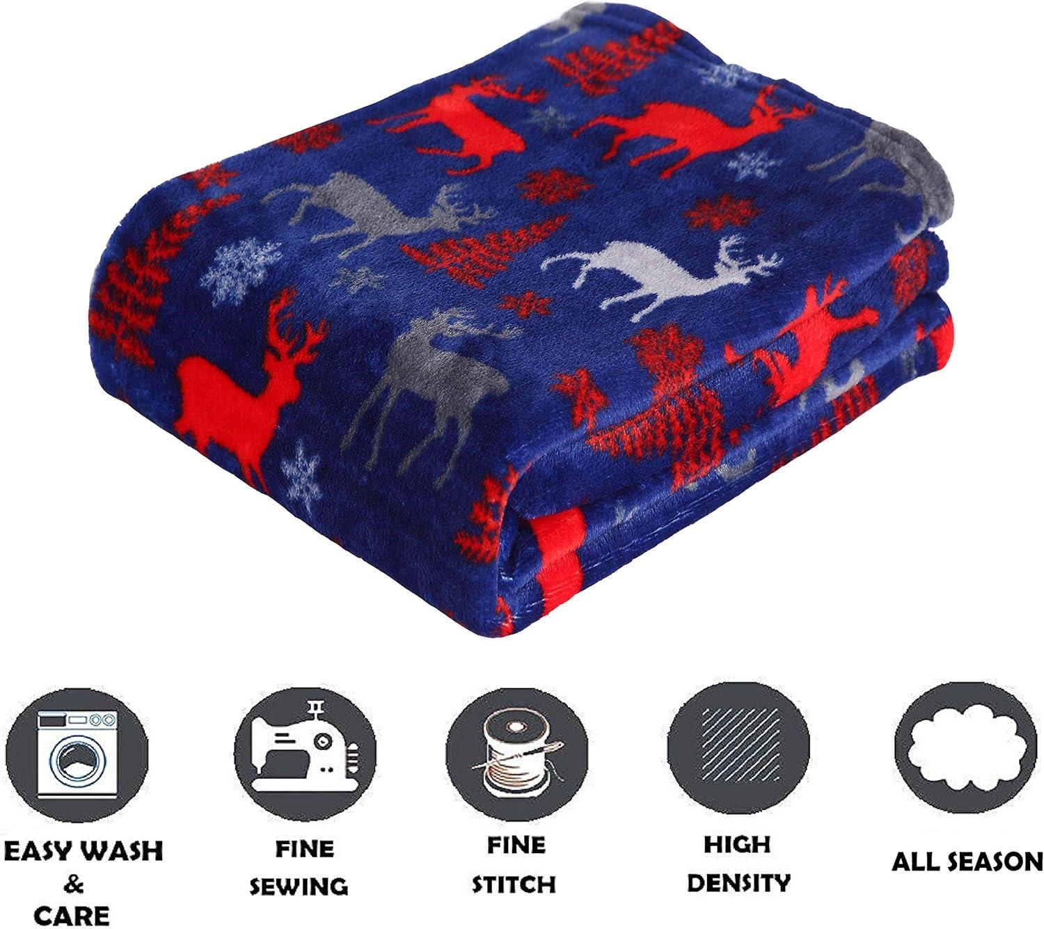 Elegant Comfort 50 x 60 Blanket Gift Christmas Throw, (Moose)