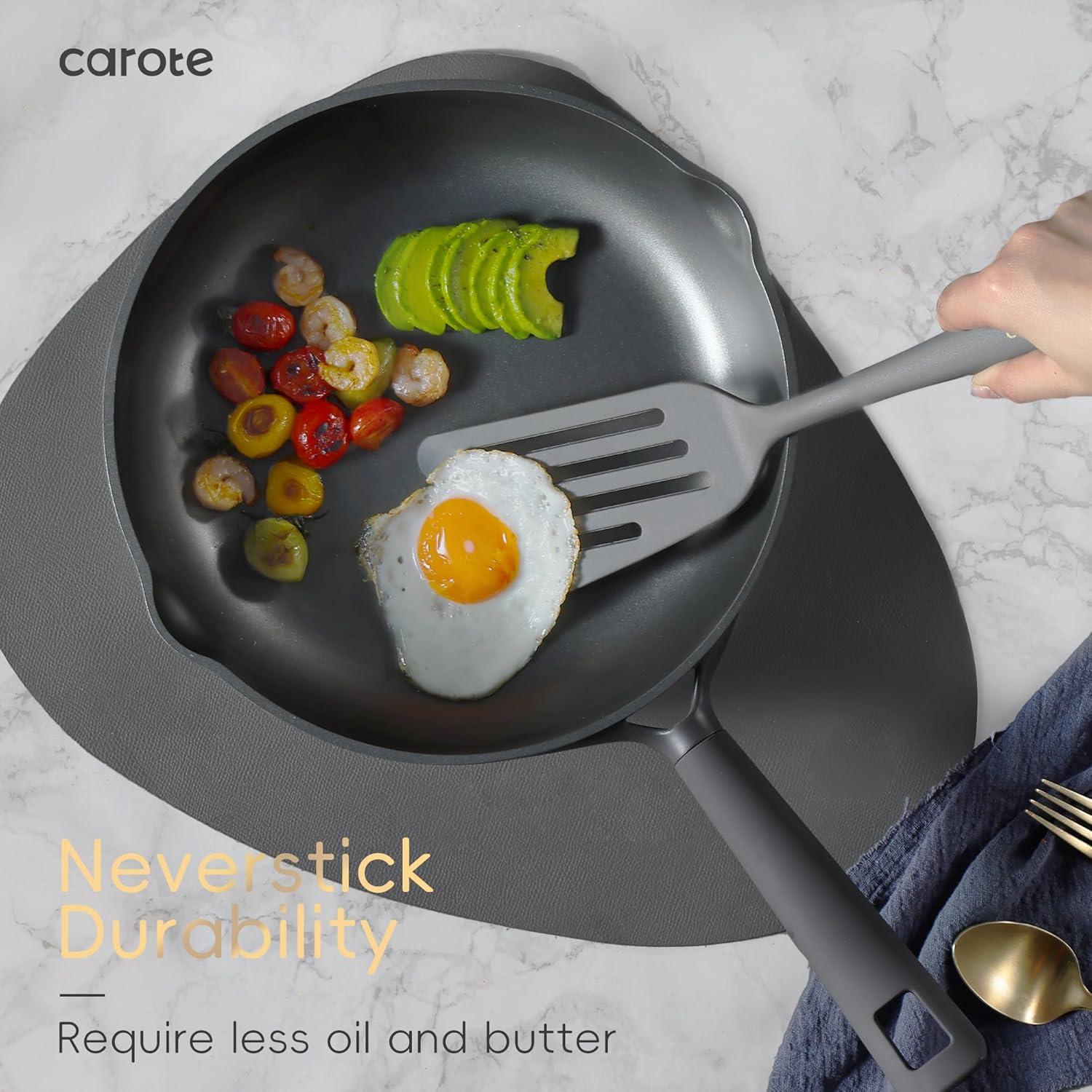Carote 16 Pcs Nonstick Cookware Sets, Premium Pots and Pans Set, Easy to Clean, Grey and Gold