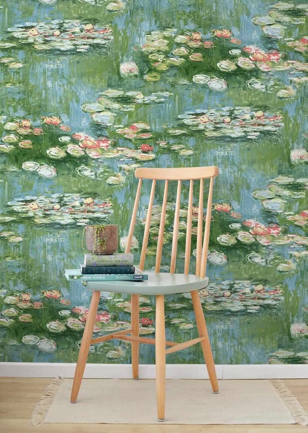 NextWall  Lily Pond Peel and Stick Wallpaper 20.5 in. W x 18 ft. L - Olive & Sky Blue