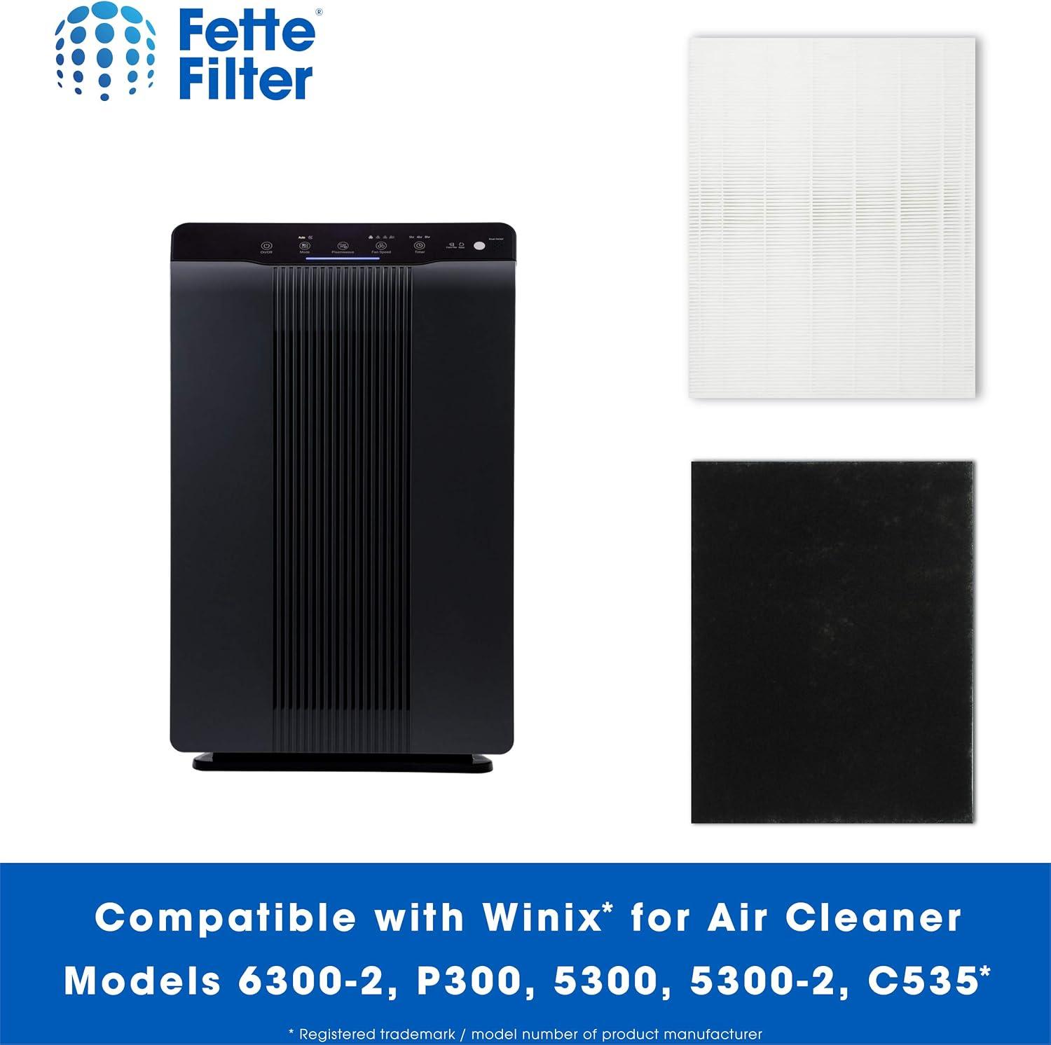 Fette Filter - 115115 Premium True HEPA H13 Filter Compatible with Winix Filter A 115115 Size 21 Plasma Wave Air Purifier AM90 P300 5300 5500 5300-2 6300-2 6300 C909 9800 C535 - Pack of 2 + 8
