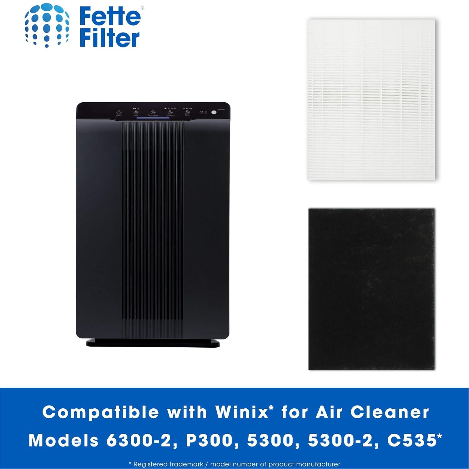 Fette Filter - 115115 Premium True HEPA H13 Filter Compatible with Winix Filter A 115115 Size 21 Plasma Wave Air Purifier AM90 P300 5300 5500 5300-2 6300-2 6300 C909 9800 C535 - Pack of 2 + 8