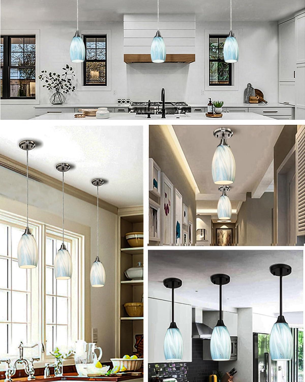 Oval Glass Lamp Shade Only Art Glass Lamp Covers Light Fixture Replacement for Kitchen Island Mini pendant Ceiling Lights Chandelier Hand Blown Glass Shade Replacement (Brown and Blue）