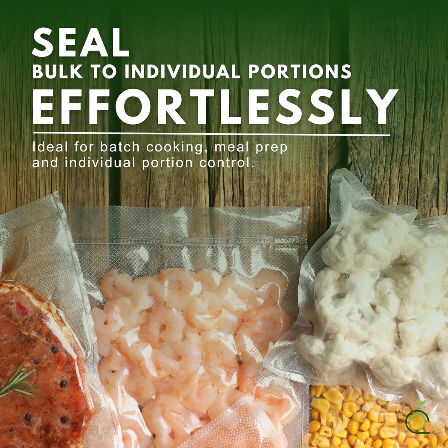 FoodVacBags 11" x 100' Bulk Vacuum Seal Roll - Convenient Dispenser Box with Cutter - Custom Size, Commercial Grade Food Saver Bag Roll - Food Storage, Seal a Meal in Food Sealer Bags