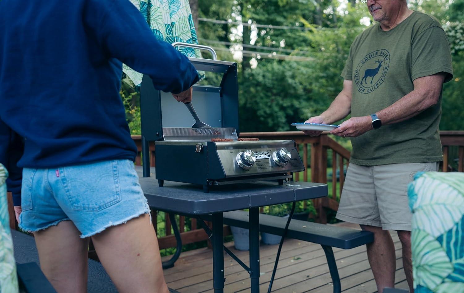 Monument Grills 13742,2-Burner Portable Stainless Steel Tabletop Propane Gas Grill with High Lid and Travel Locks, 15,000 BTU – Perfect for Family BBQs