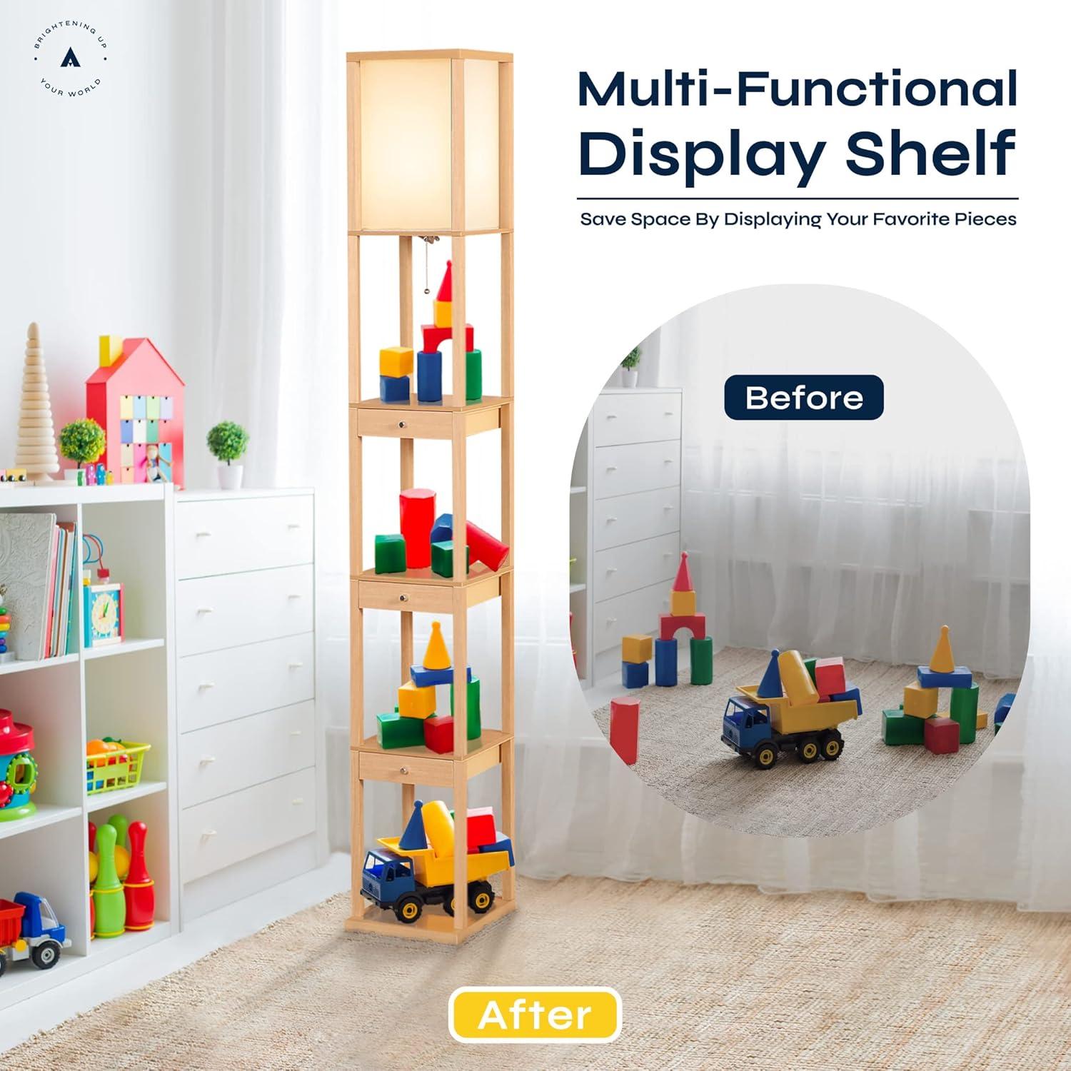 Latitude Run® 72" Column Floor Lamp With Shelves and 3 Drawers