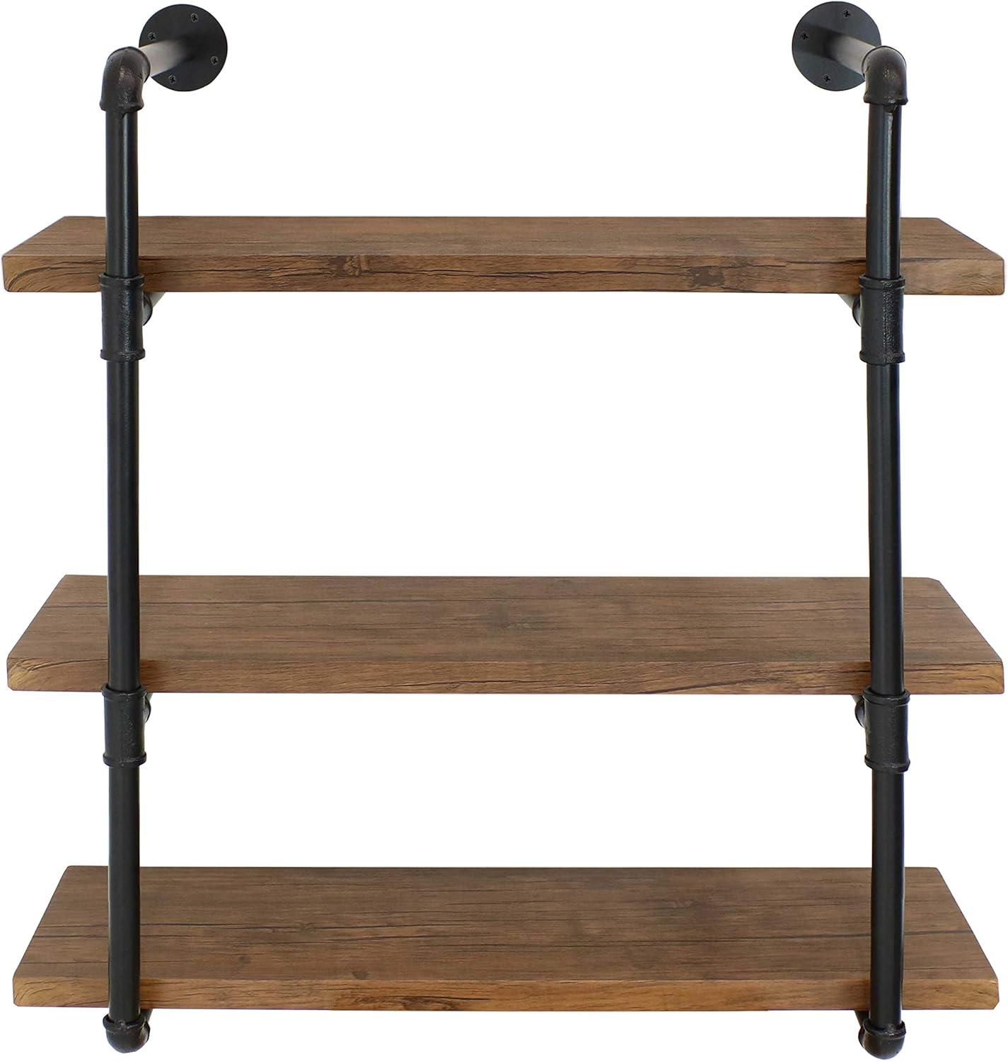 Teakwood & Steel 3-Tier Industrial Floating Wall Shelf