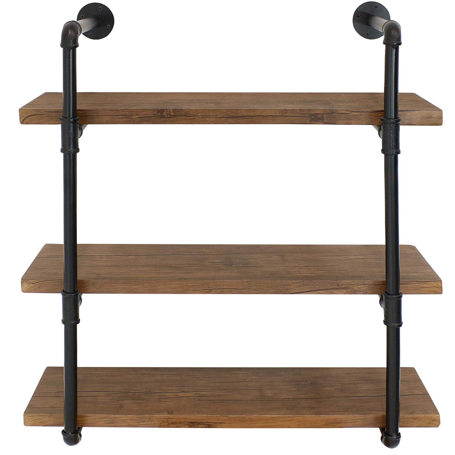Sunnydaze 3 Shelf Industrial Style Pipe Frame Wall-Mounted Floating Shelf with Wood Veneer Shelves