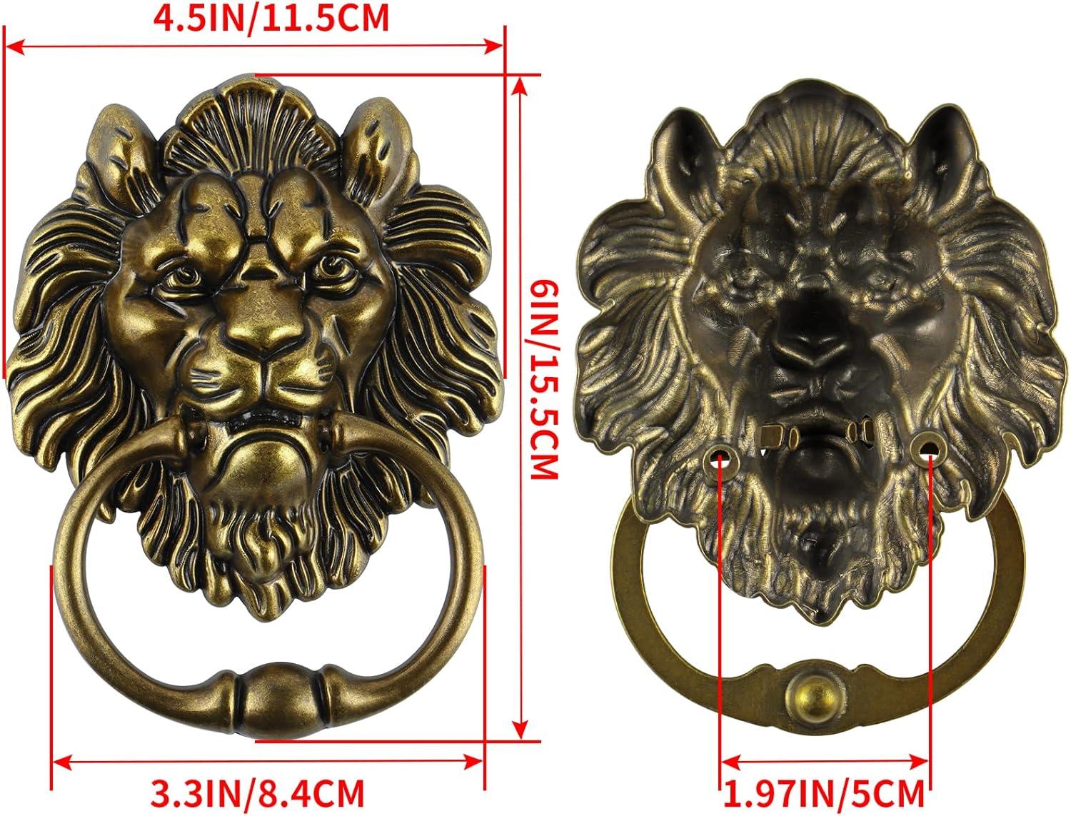 Antique Bronze Lion Head Door Knocker with Pull Handle