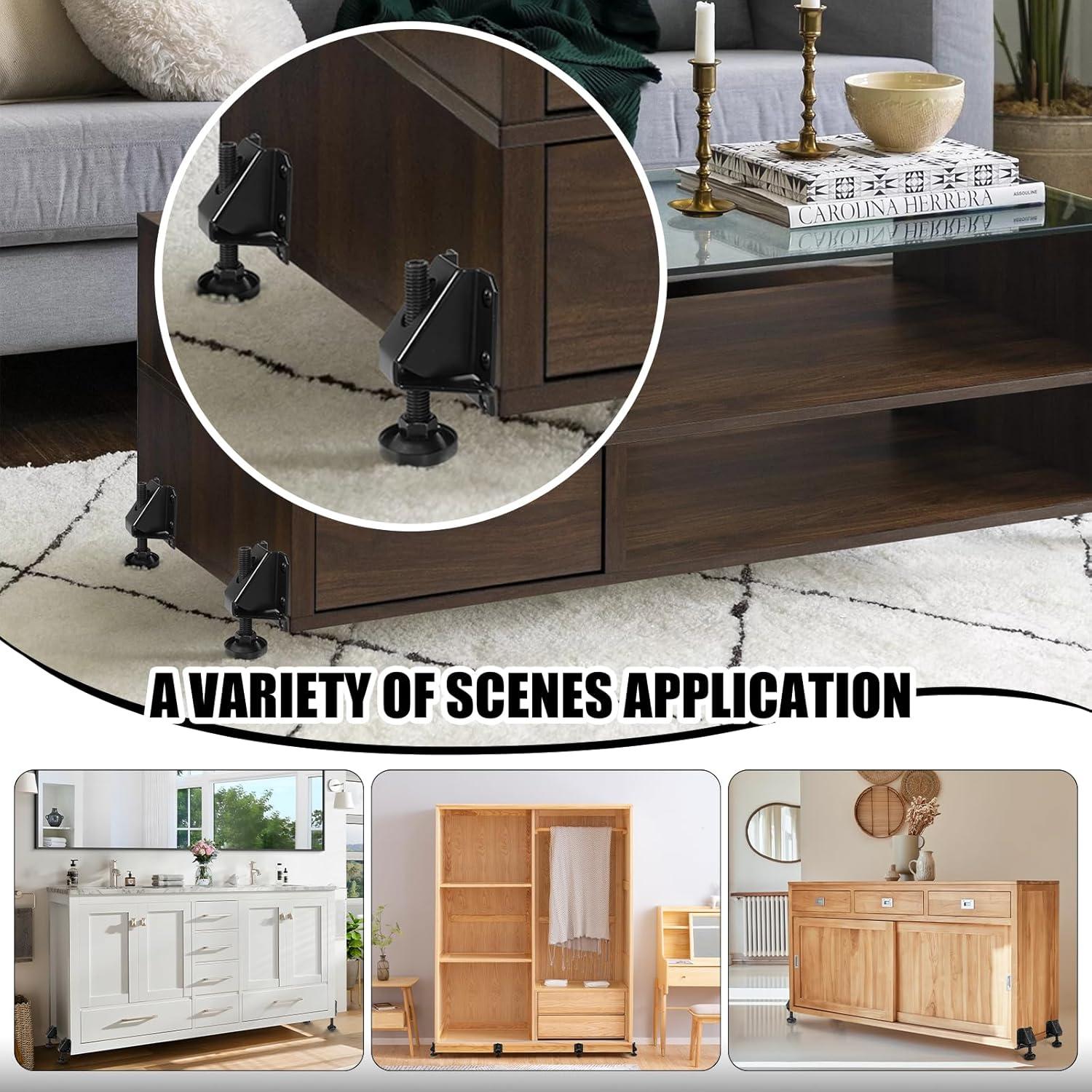 4 Pack Folding Shelf Brackets, Heavy Duty Lock Extension Support Black Folding Table Legs, Adjustable Furniture Legs for Table Bed Leg Cabinets, Workbench, Foldable Bracket