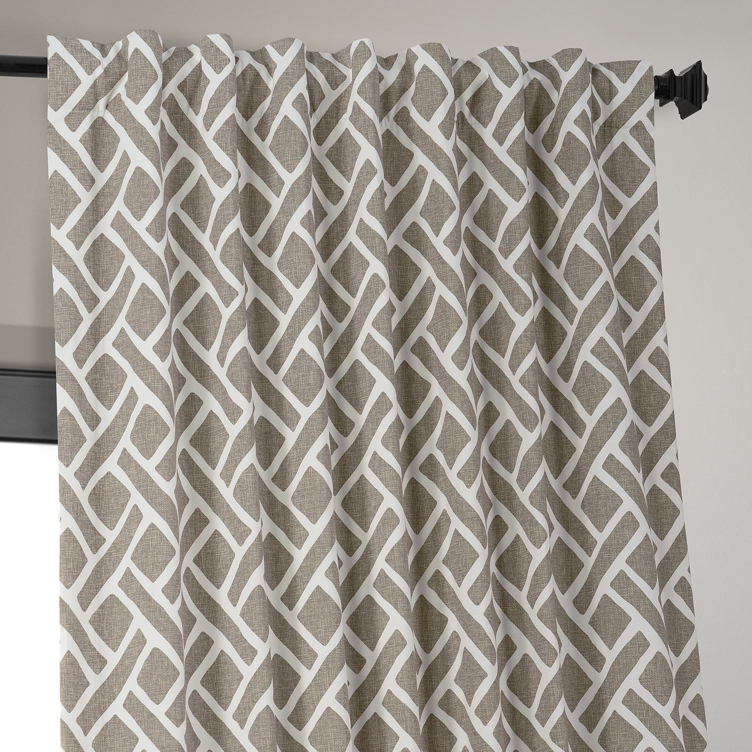 Taupe Geometric Cotton Light-Filtering Window Panel, 50" x 108"