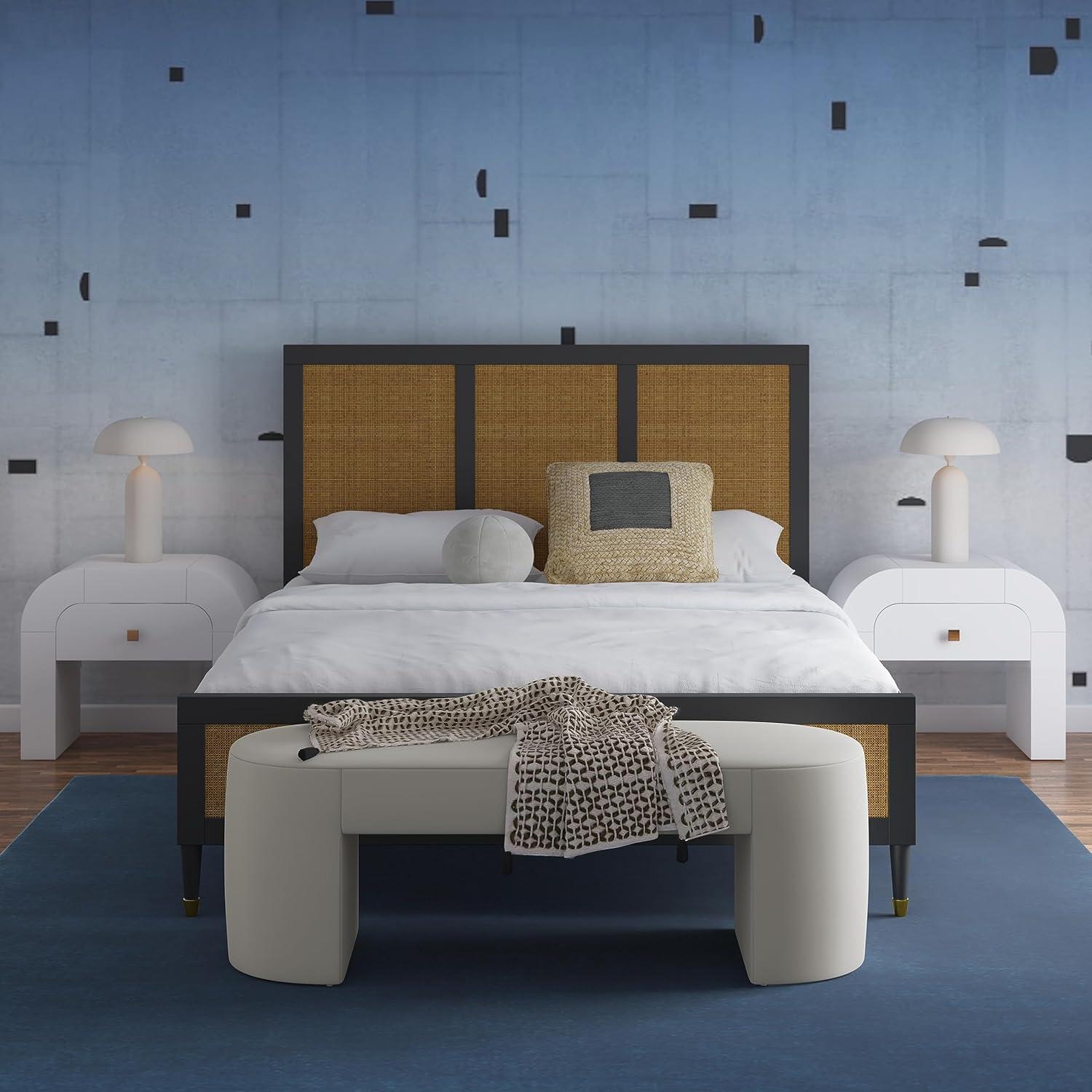 Elena Light Blue Velvet Contemporary Bench