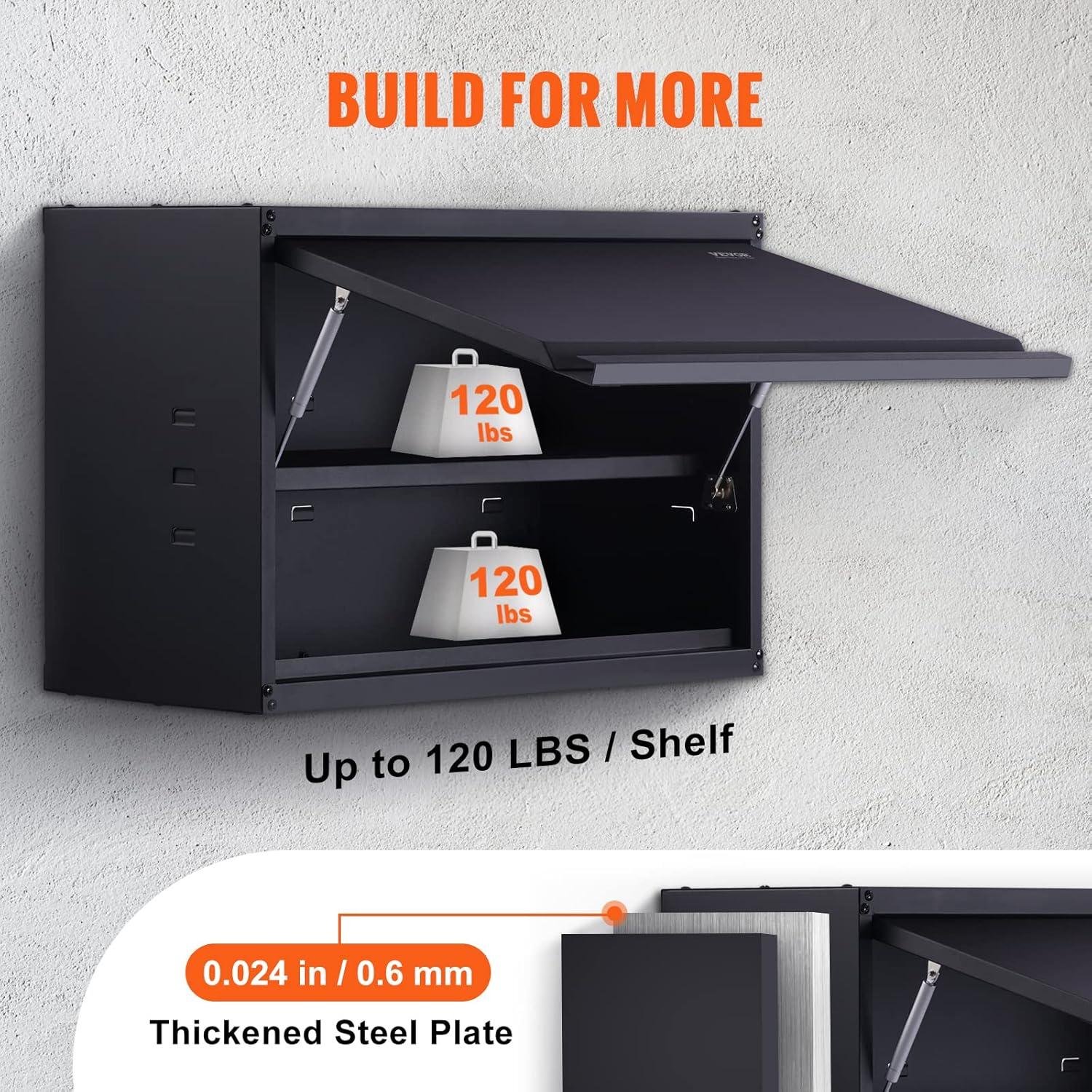 VEVOR Black Steel Wall-Mounted Lockable Garage Cabinet with Adjustable Shelves