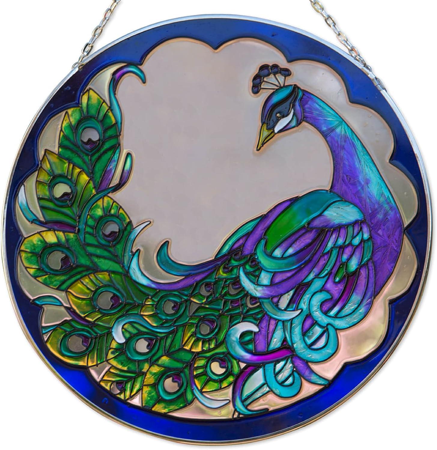 Bits and Pieces - 9⅞” Peacock Art Glass Suncatcher - Majestic Peacock - Patio Decor - Indoor/Outdoor Decoration