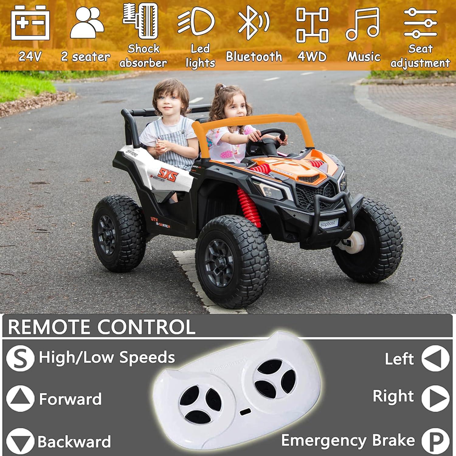 NITIVINK 2 Seater Ride on UTV Car, Licensed Can-Am Electric Off-Road Car, 4WD Kids Truck w/Remote Control, 2 * 24V 7AH Batteries, 4 * 200W Motor, Orange