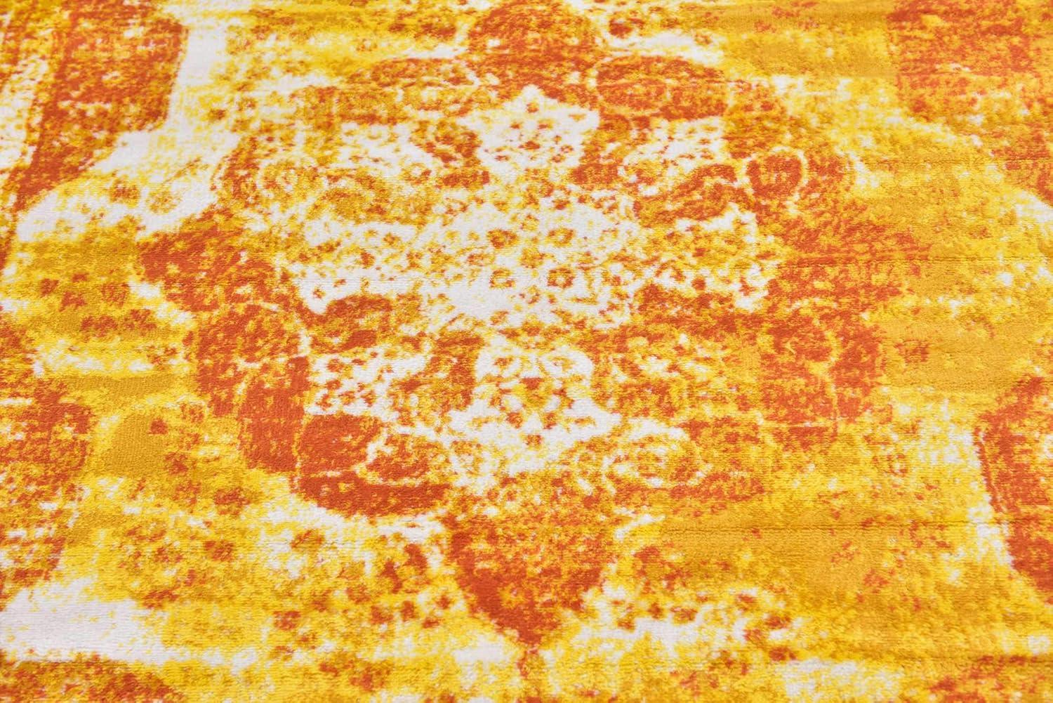 Salle Garnier Orange and Yellow Square Synthetic Area Rug