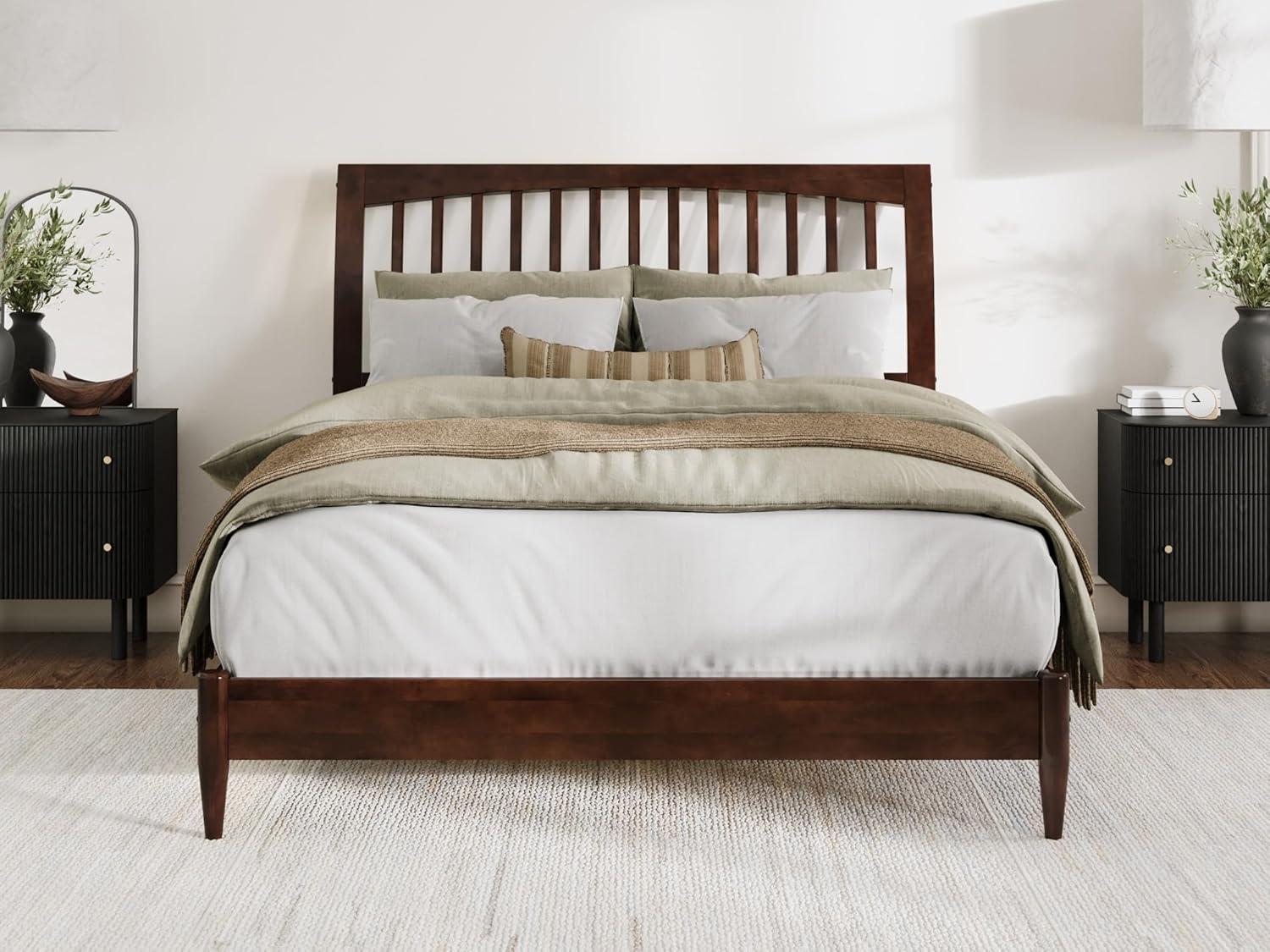 AFI Orleans Queen Solid Wood Low Profile Sleigh Platform Bed, Walnut