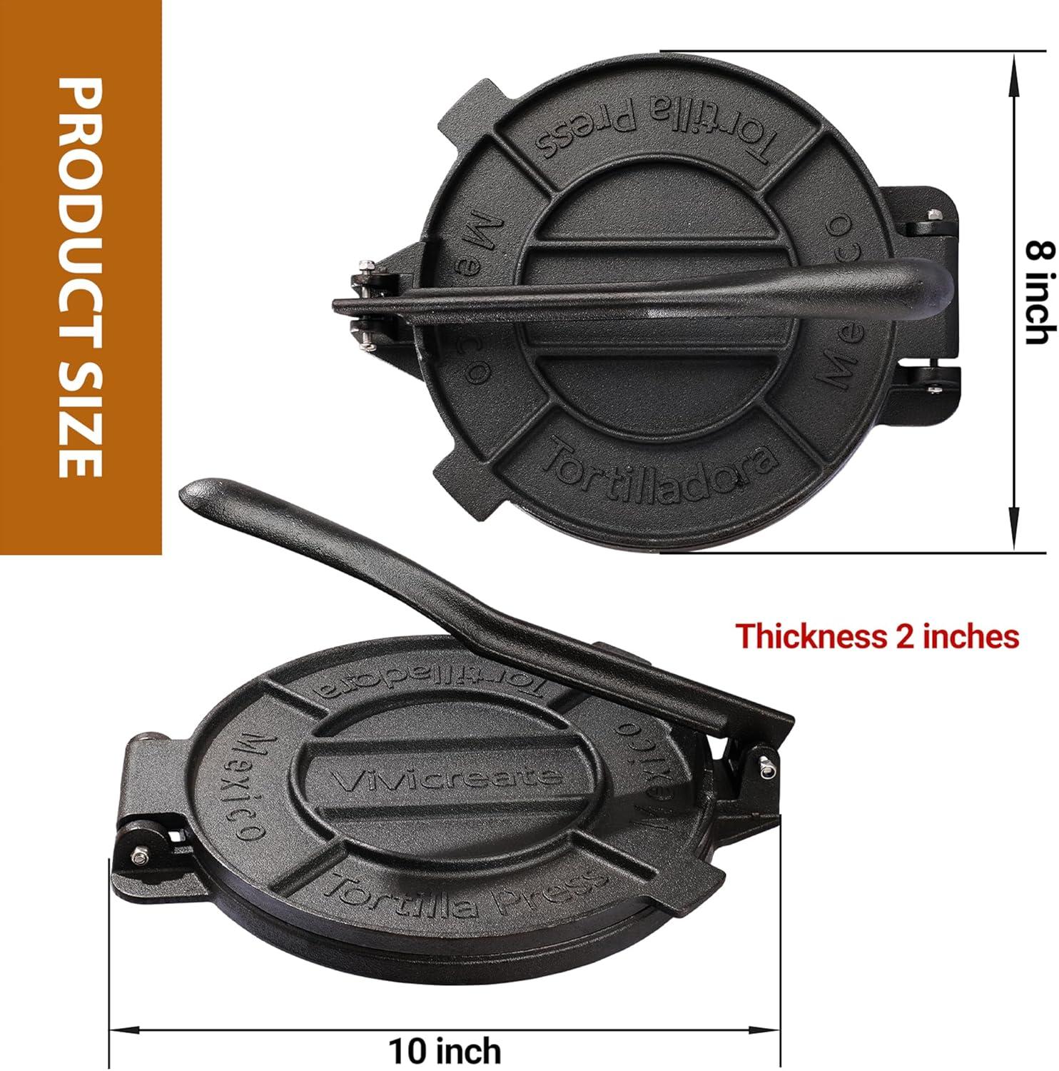 Chef Tacos Authentic Cast Iron Tortilla Press, 8 inch, Pre-Seasoned for a Flavorful, Fresh, Warm Corn or Flour Tortilla