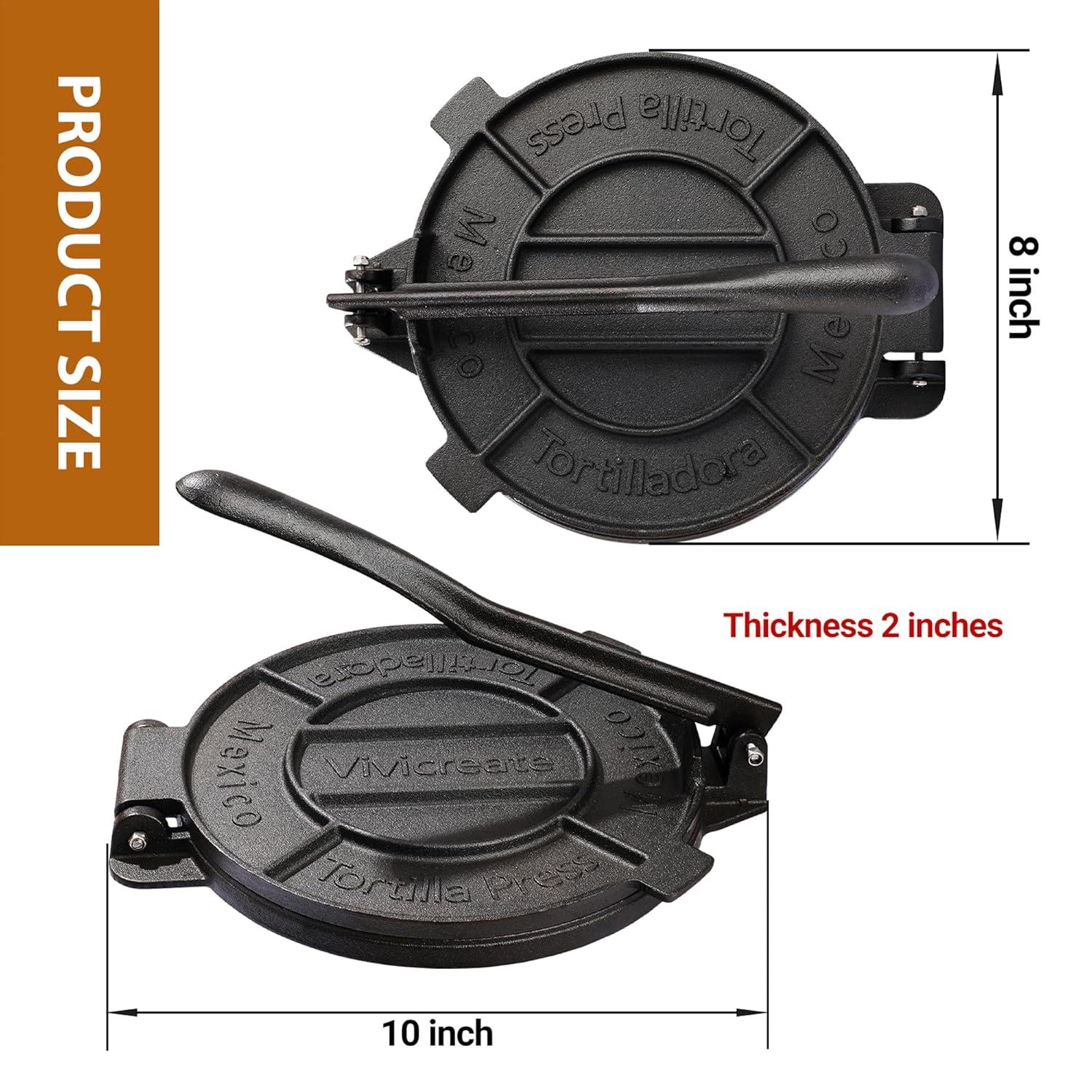 Chef Tacos Authentic Cast Iron Tortilla Press, 8 inch, Pre-Seasoned for a Flavorful, Fresh, Warm Corn or Flour Tortilla